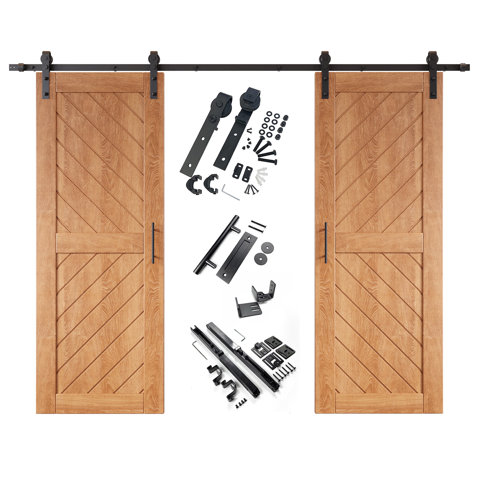 HOMACER YT2H132C-XT4-3080-EA 30-in x 80-in Early American Prefinished Non-standard Pine Wood Solid core Double Barn Door (Hardware Included)