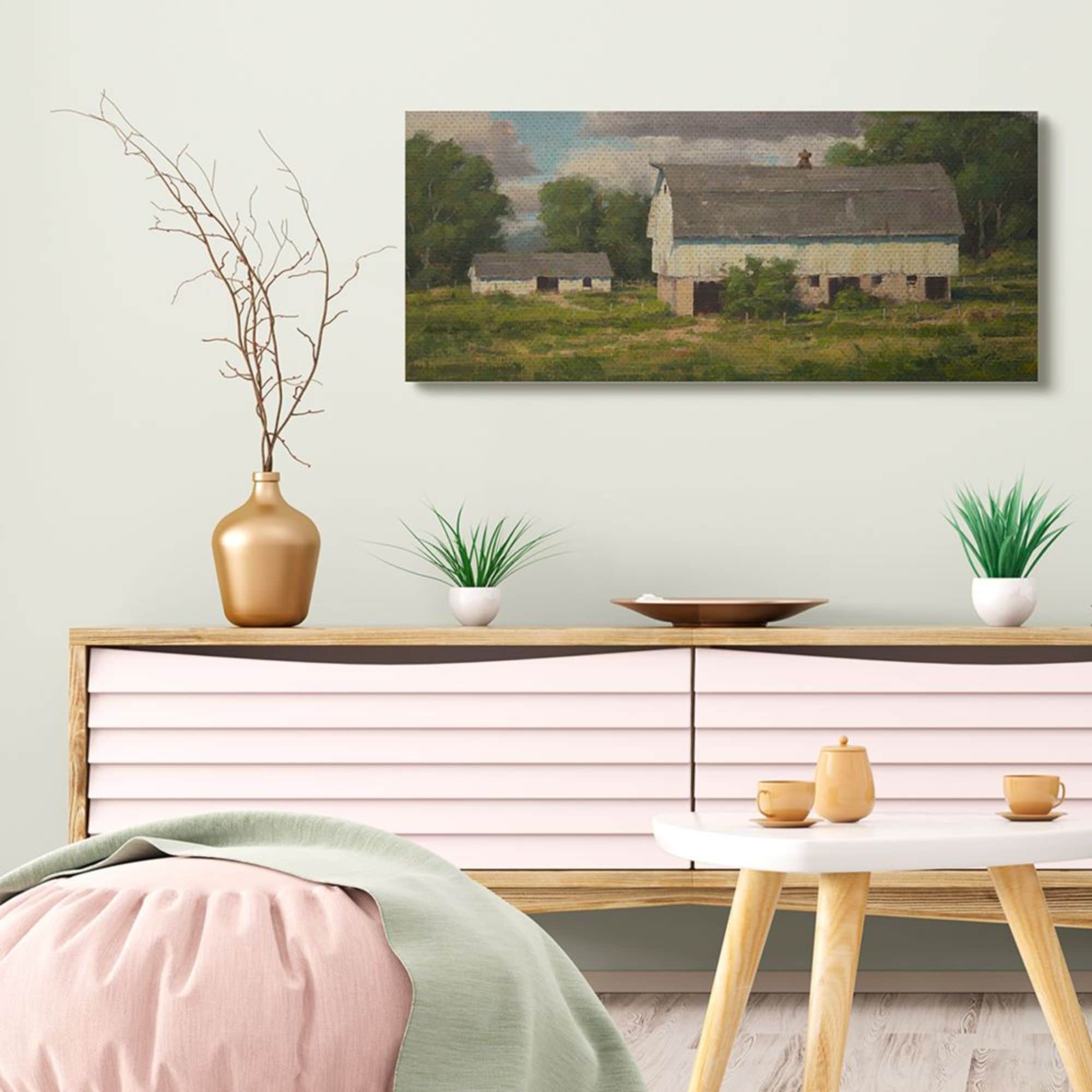 Farm Cottage Country Barn Landscape Canvas for Kids Nursery