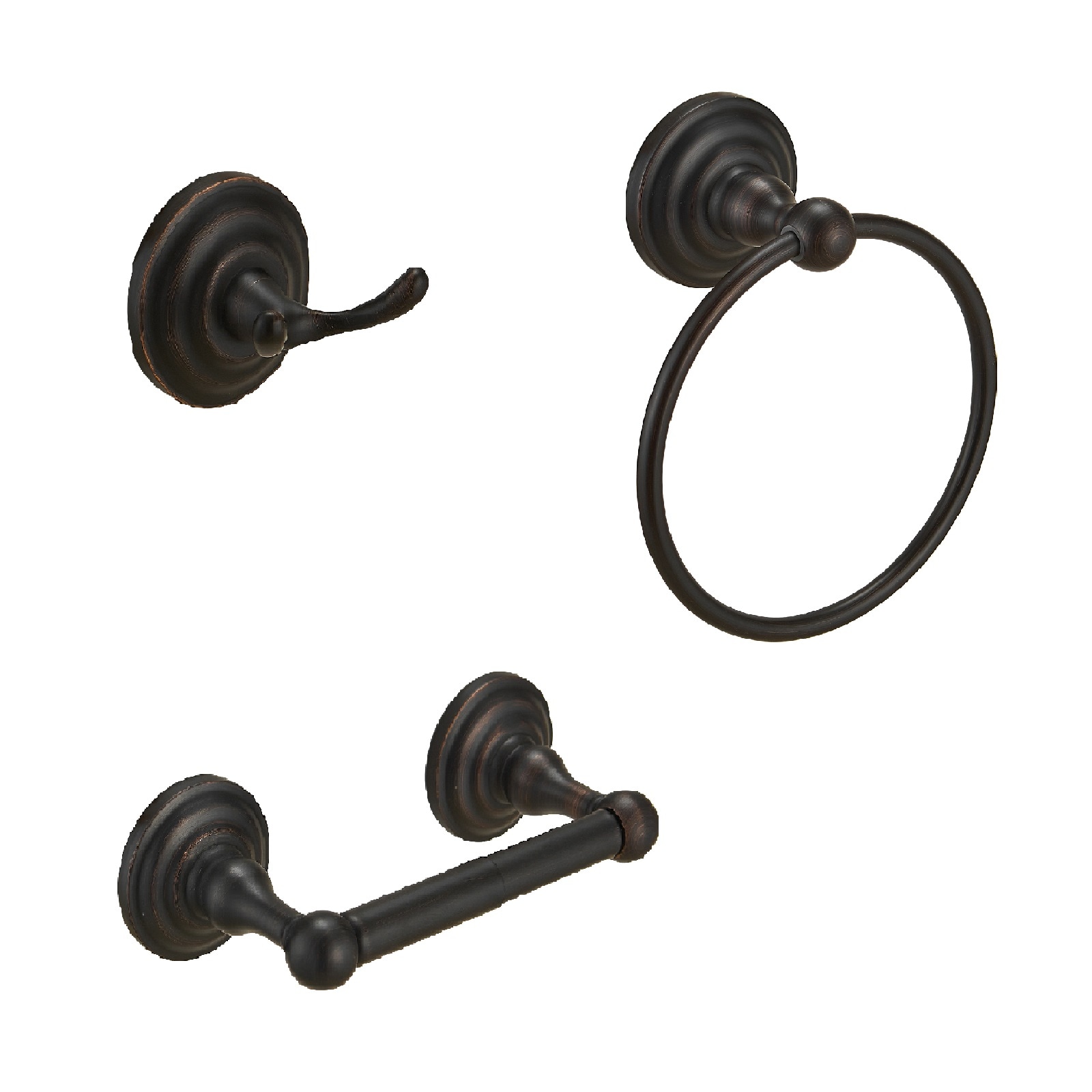 BWE H001-ORB-3 3 -Piece Antique Echo Oil Rubbed Bronze Decorative Bathroom Hardware Set Toilet Paper Holder, Towel Ring ,Robe Hook Included