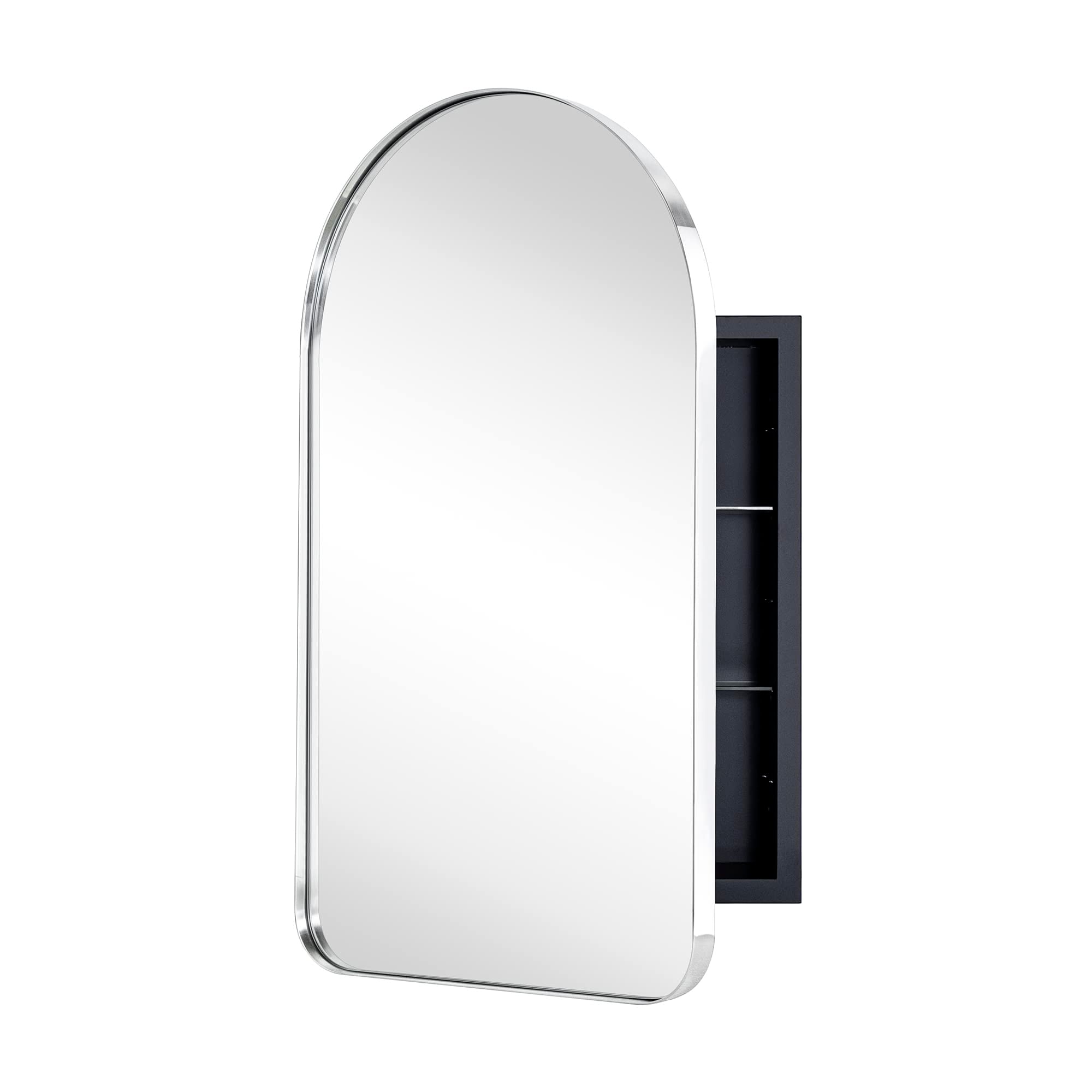 TEHOME GC-00592 16-in x 28.3-in Recessed Mount Chrome Mirrored Arched Medicine Cabinet