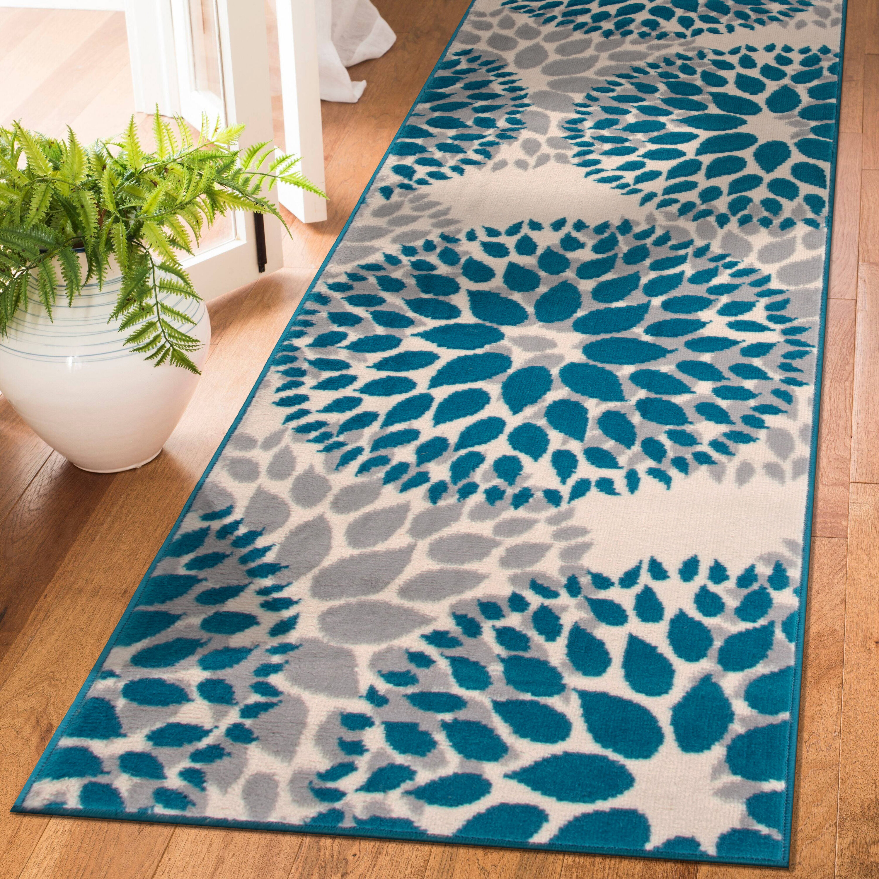 World Rug Gallery 9099 BLUE 2X8 Hudson 2 x 7 (ft) Loomed Polypropylene Blue Rectangular Indoor Floral/Botanical Mid-Century Modern Runner rug