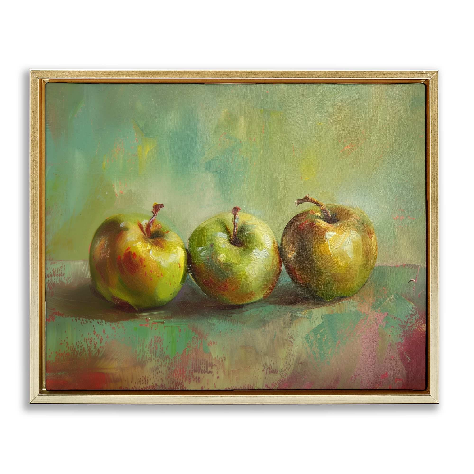 Stupell Industries BT-918-FFG-16X20 Traditional Apple Trio Still Life Gold Framed Floater Canvas Wall Art By Arlington Prints 21 x 17