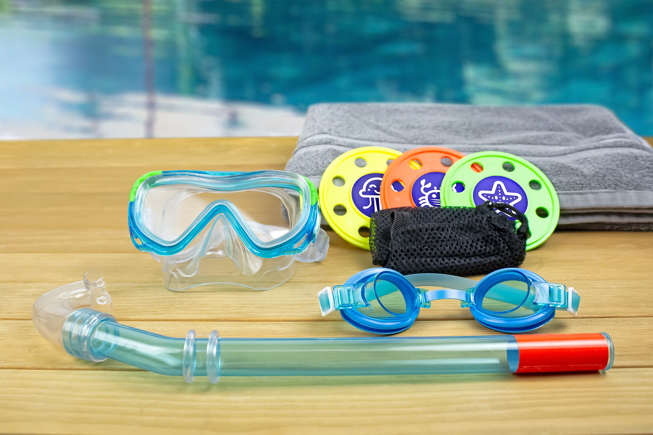 Poolmaster 91002 LIGHT BLUE, YELLOW, GREEN, ORANGE Snorkel set