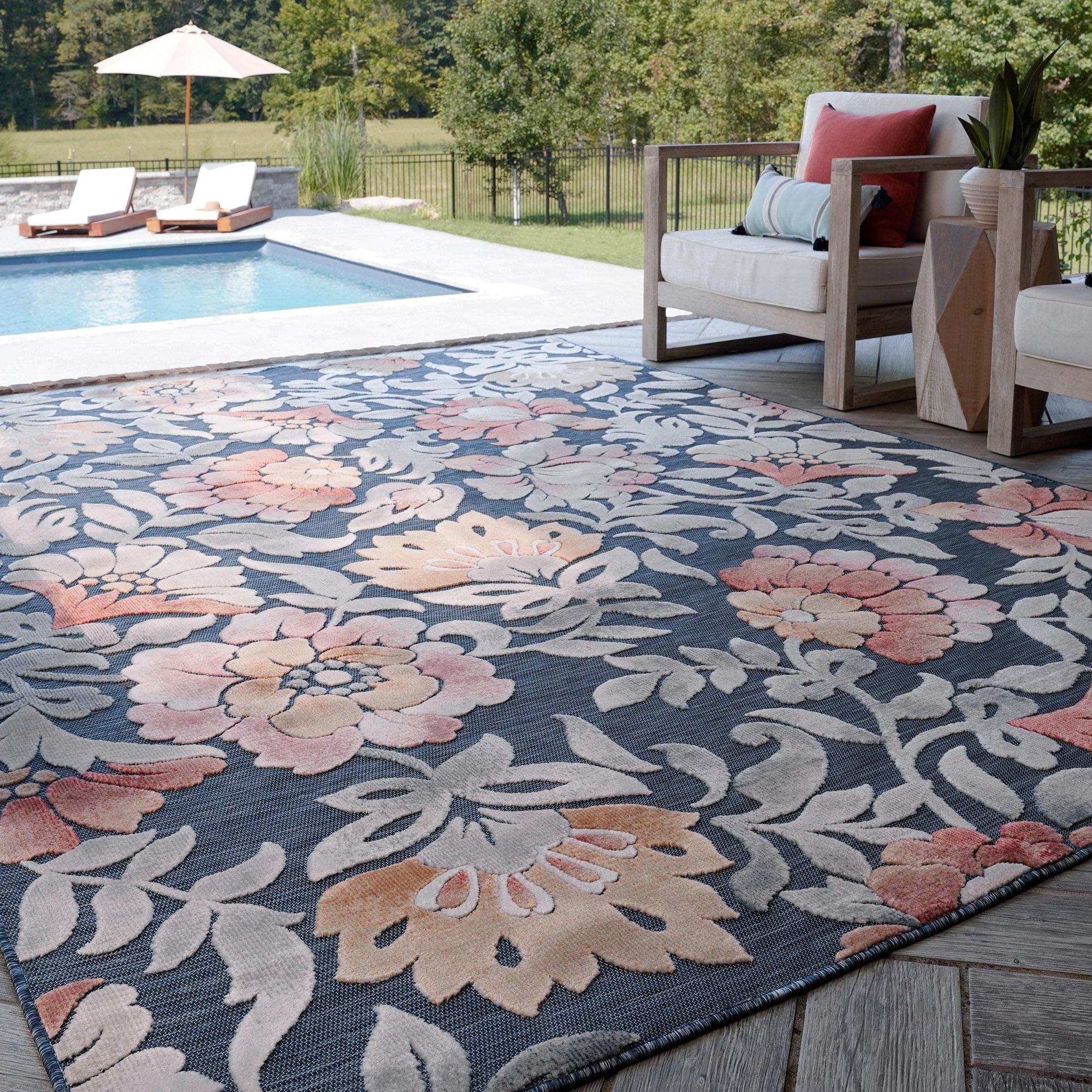 Tayse TRP1407 9X12 Tropic 9 x 12 (ft) Flatweave Polypropylene Dark Blue Rectangular Indoor/Outdoor Area rug