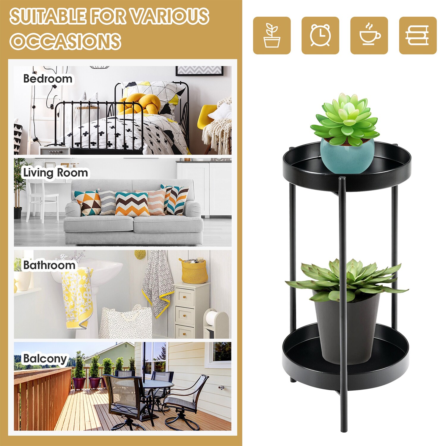 WELLFOR 24-in H x 12-in W Black Indoor/Outdoor Round Steel Plant Stand ...