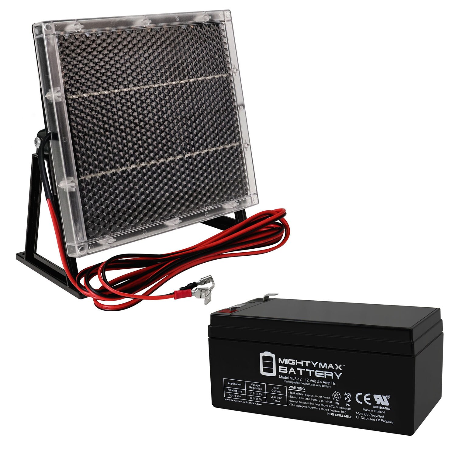 Mighty Max Battery MAX3440872 12 V 3 AH WITH 12V SOLAR PANEL CHARGER Rechargeable Sealed lead acid 1230 Backup power Batteries