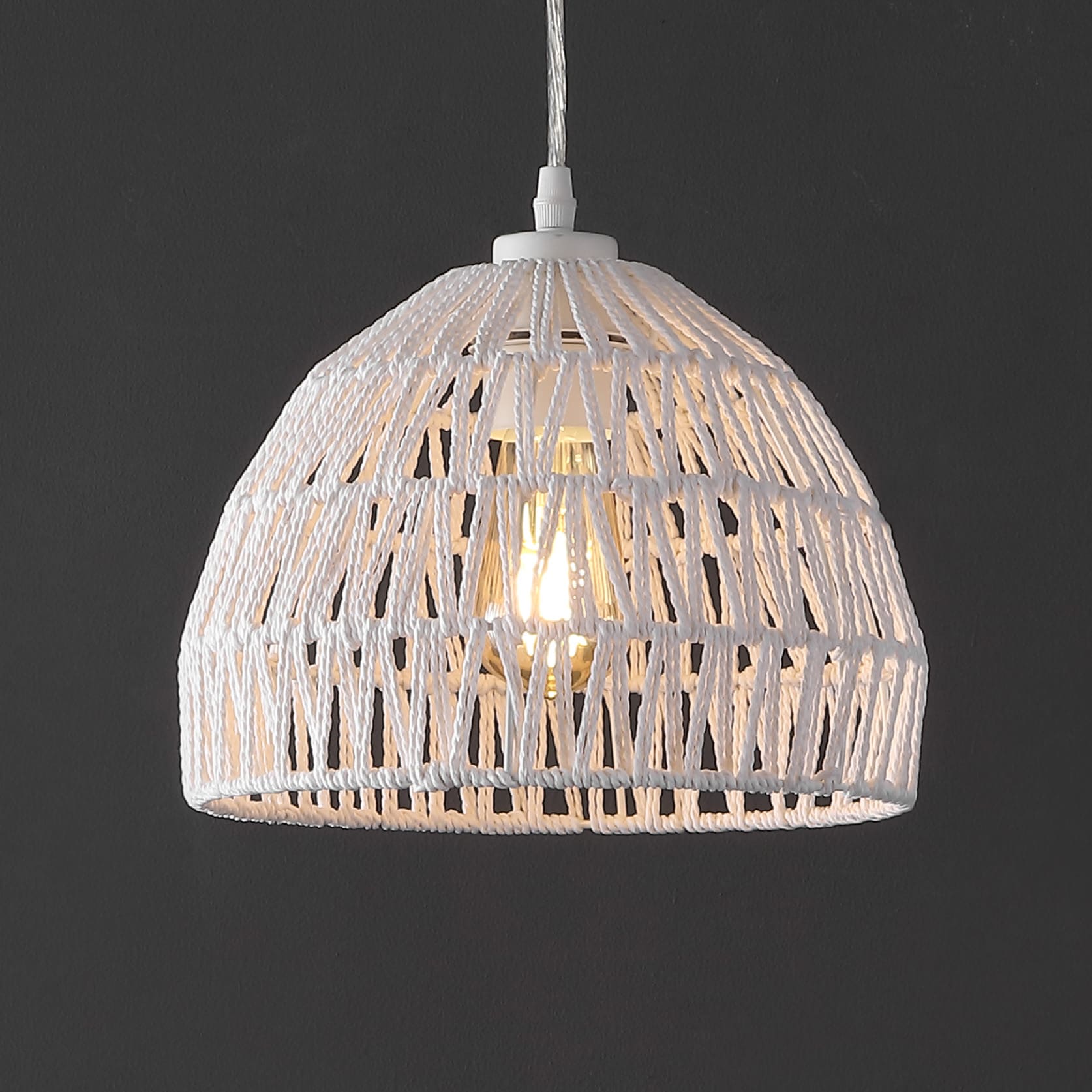 Campana 10.25" White Woven Rope and Iron LED Pendant Light