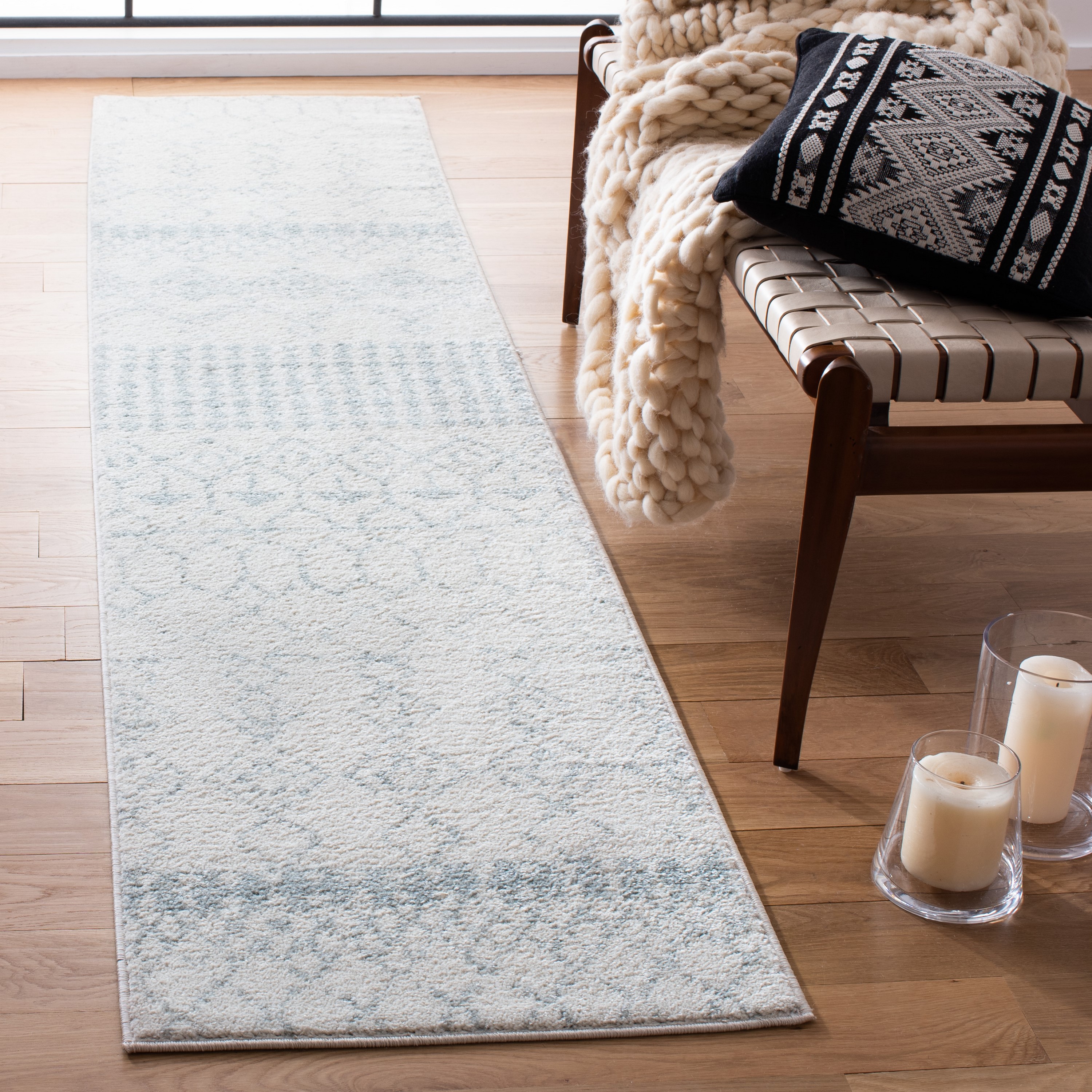 Safavieh TUL229D-213 Tulum Artesia 2 x 13 (ft) Loomed Polypropylene Ivory/Light Gray Rectangular Indoor Distressed/Overdyed Bohemian/Eclectic Runner rug