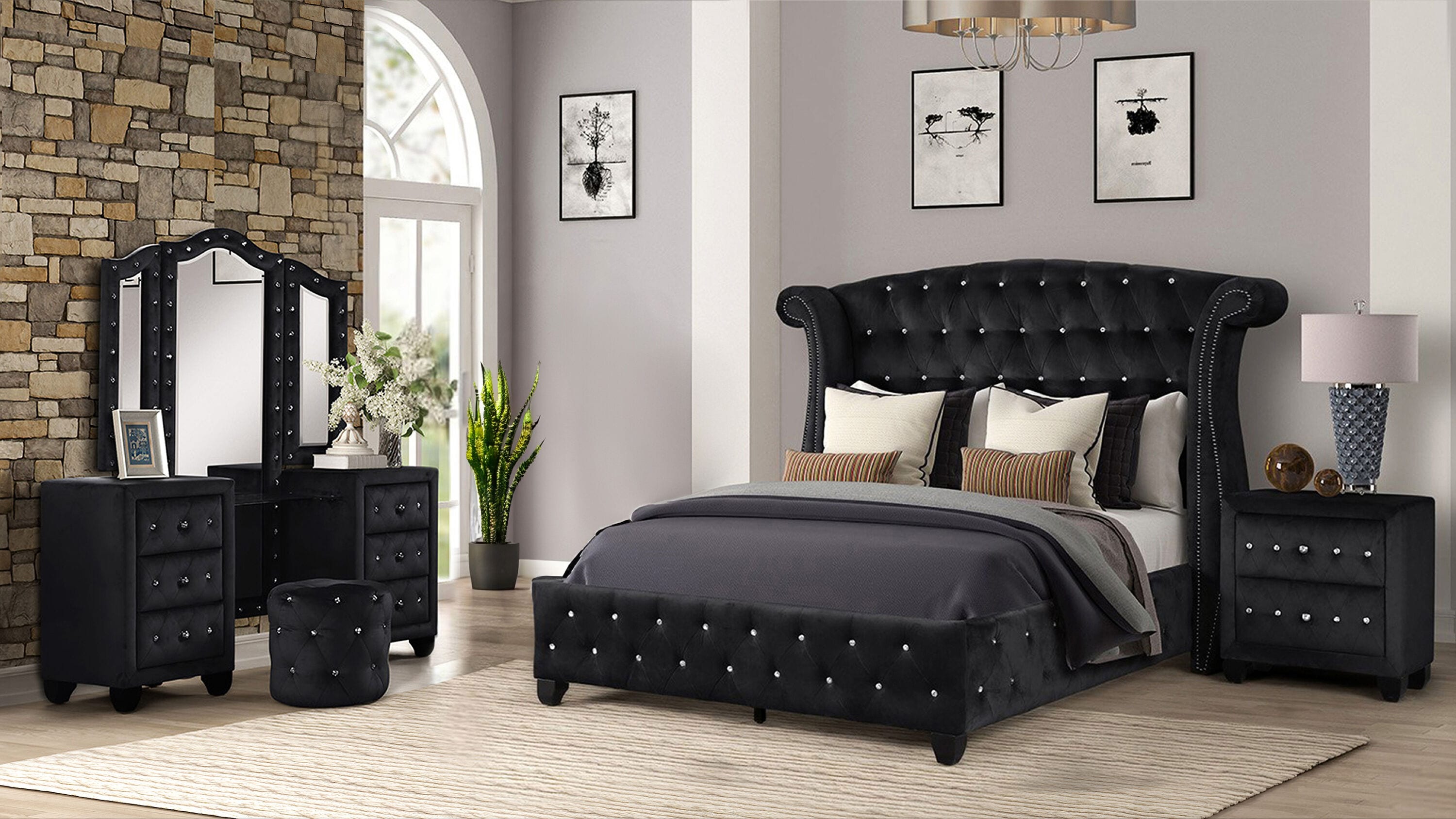 Galaxy 808857840257 Black Queen Bedroom Set