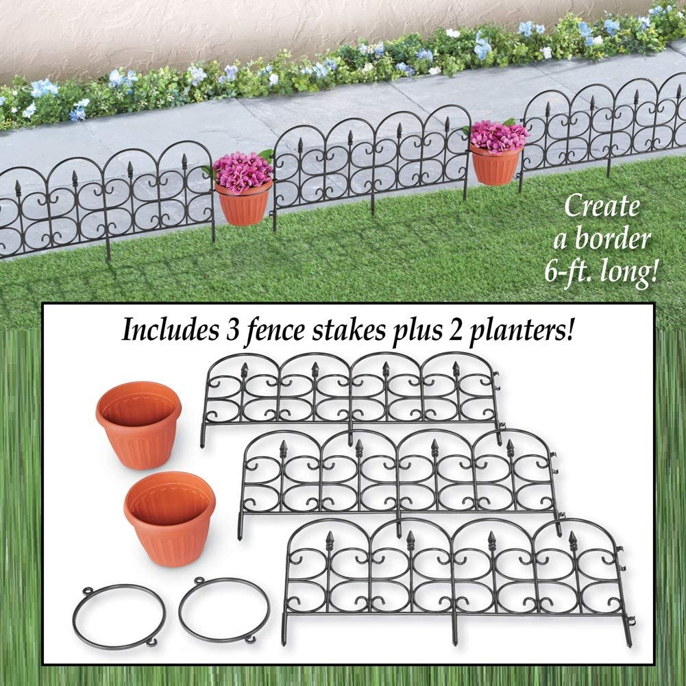 SkyMall Decorative 5 Piece Garden Border Fence and Planter Set in the ...