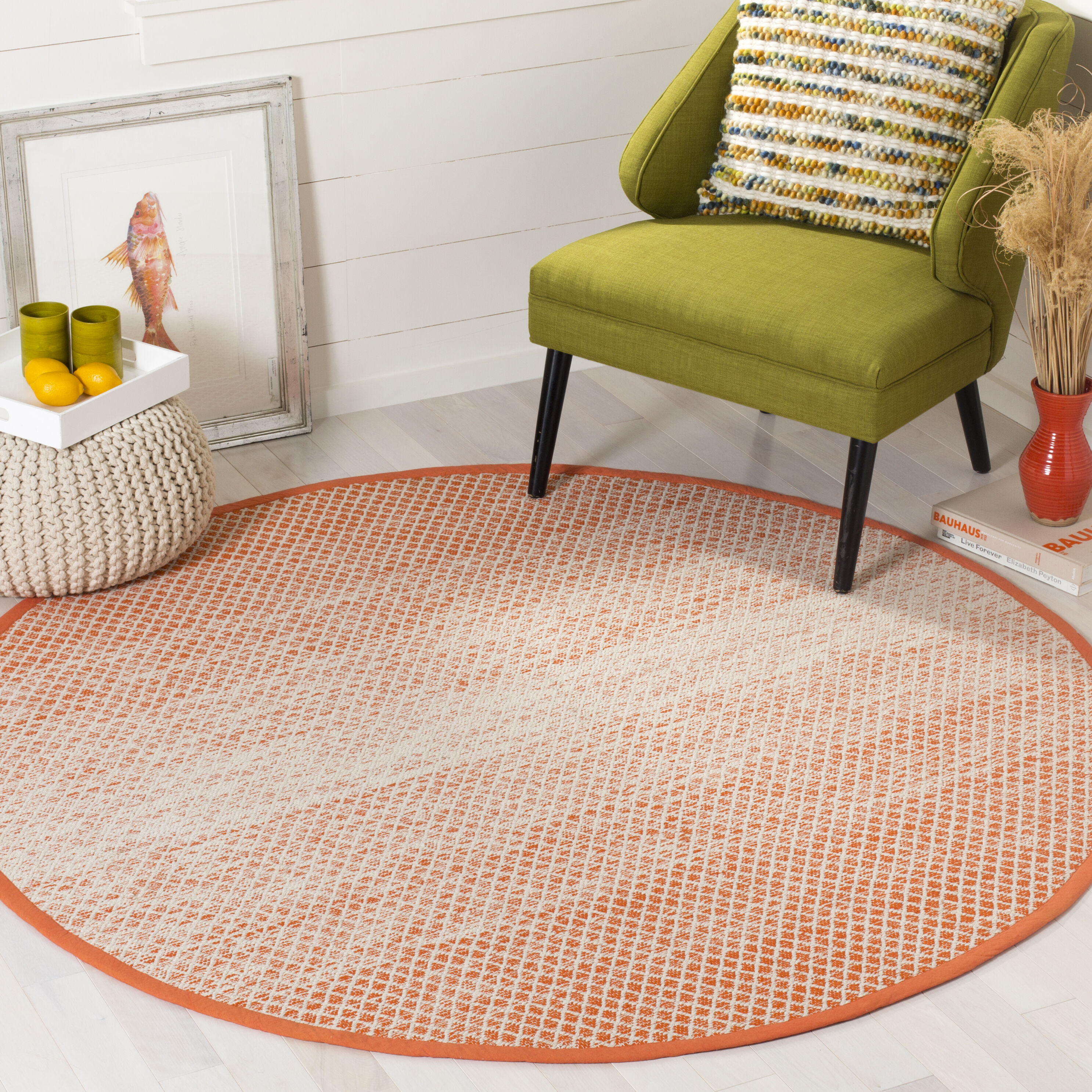 Safavieh MTK601D-6R Montauk Mindil 6 x 6 (ft) Cotton Orange/Ivory Round Indoor Ombre Coastal Area rug