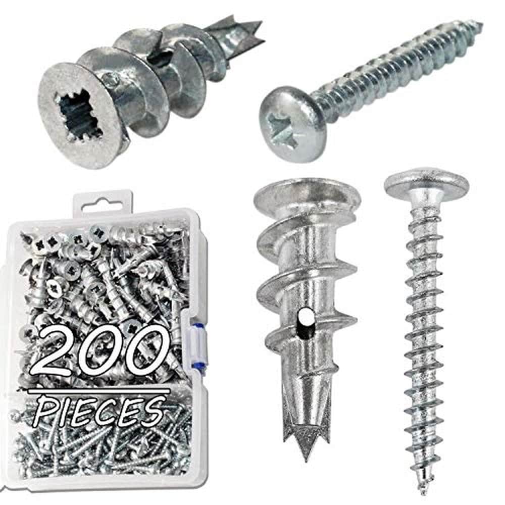 Etokfoks  200 piece zinc alloy self drilling drywall anchor and screw kit with deep thread hollow wall design for heavy duty hanging