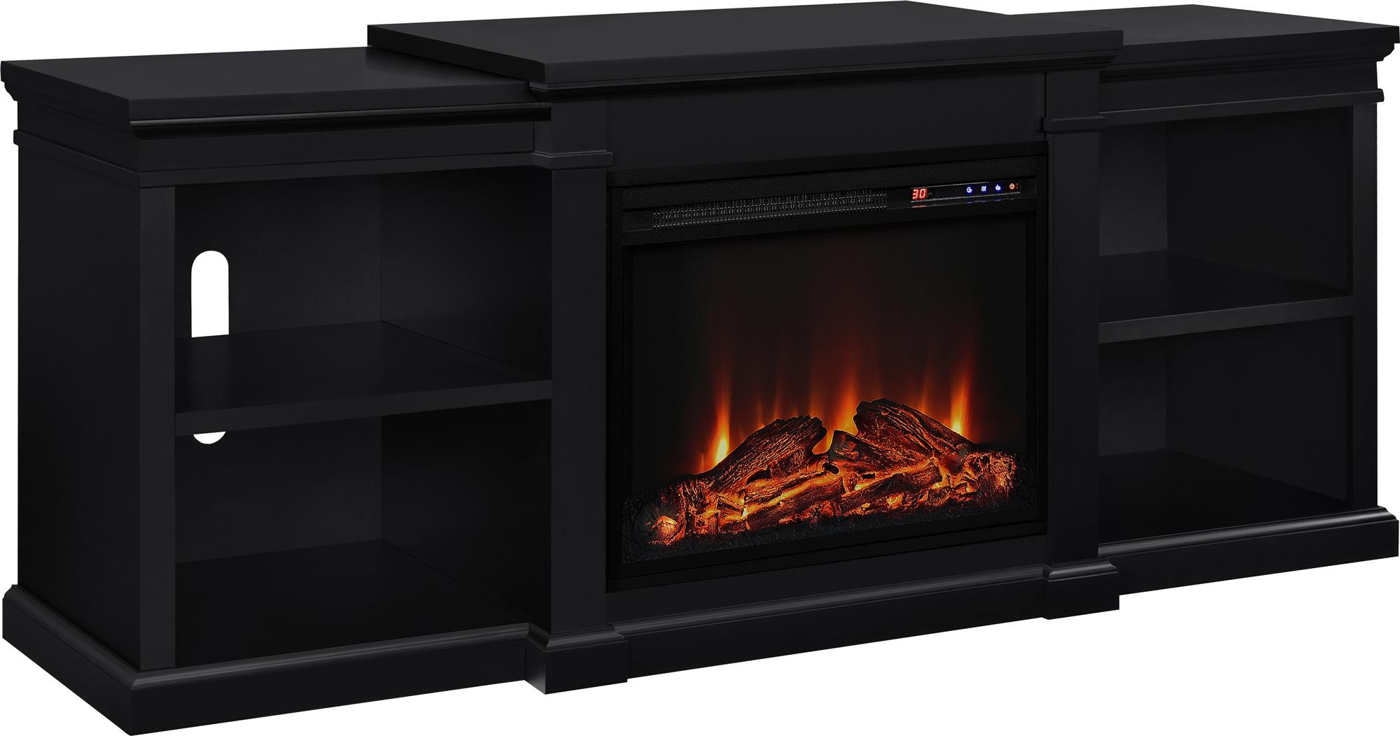 Ameriwood Home 65.1875in W Black TV Stand with Fanforced Electric Fireplace in the Electric