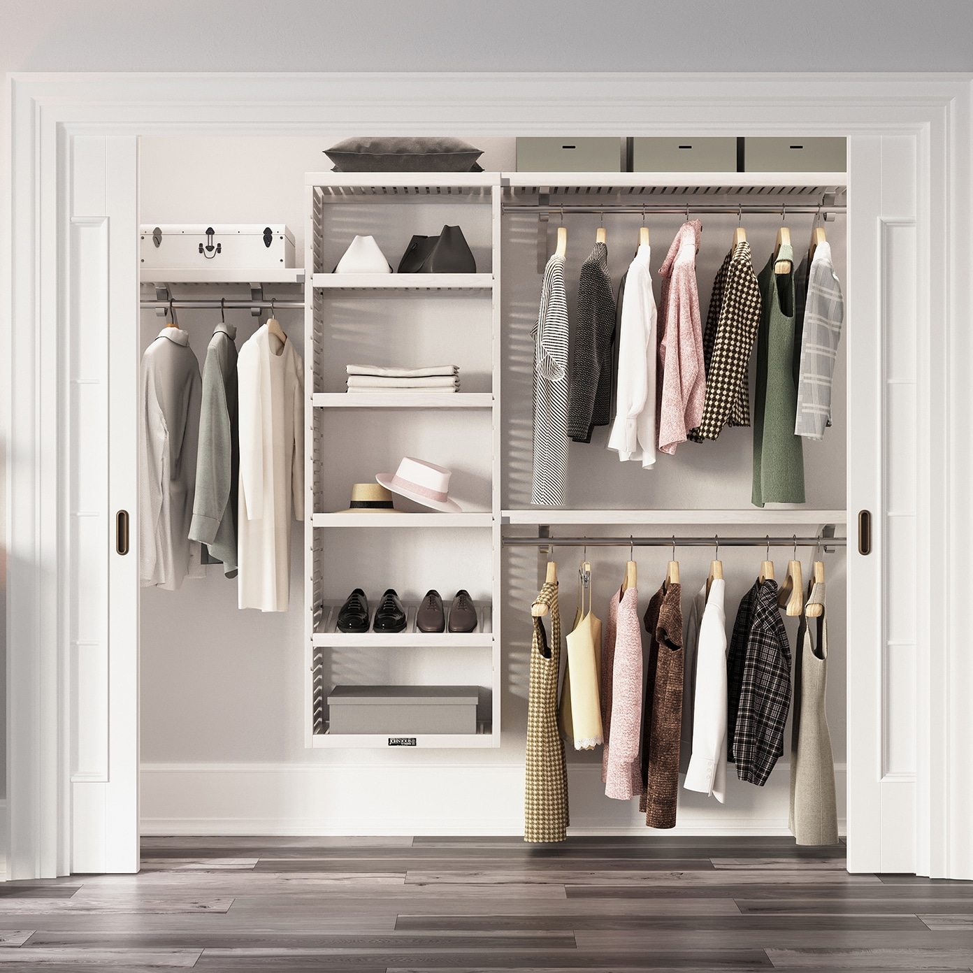 John Louis Home JLH-525W-LW 4-Feet to 10-Feet W x 7-Feet H White Ventilated Shelving Wood Closet System