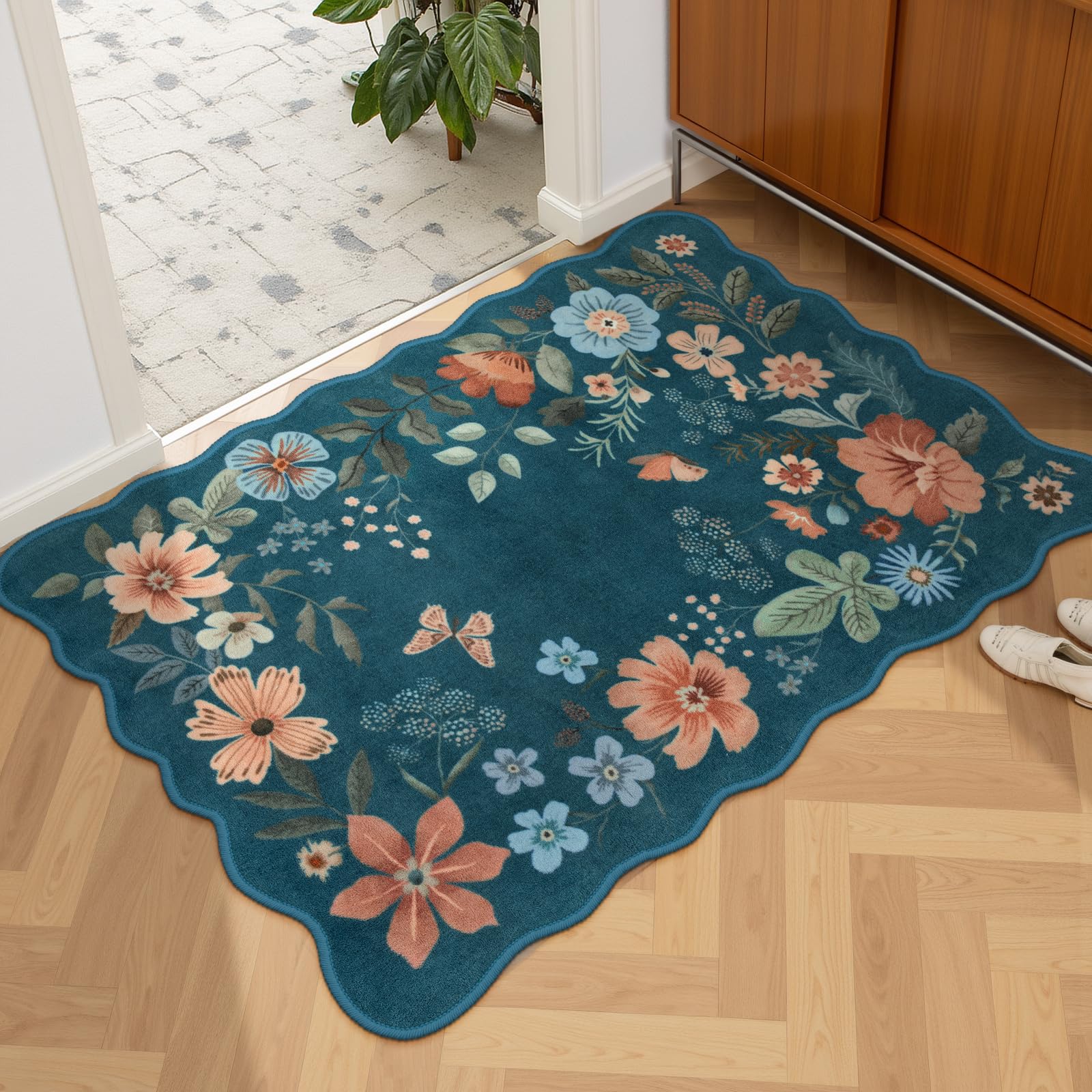 Lahome AR-DYR-177-BL3 5 x 7 (ft) Blue Vitality Nature Short Pile Faux Cashmere Floral Rectangular Indoor Area Rug