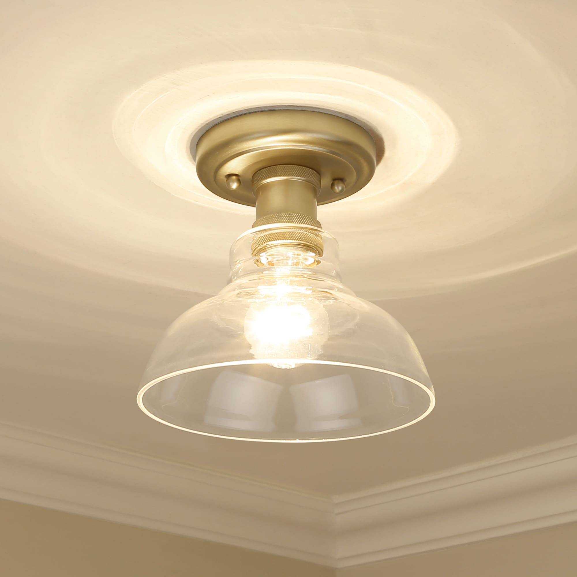 Carver Brushed Champagne Bronze 7'' Modern Flush Mount with Clear Glass