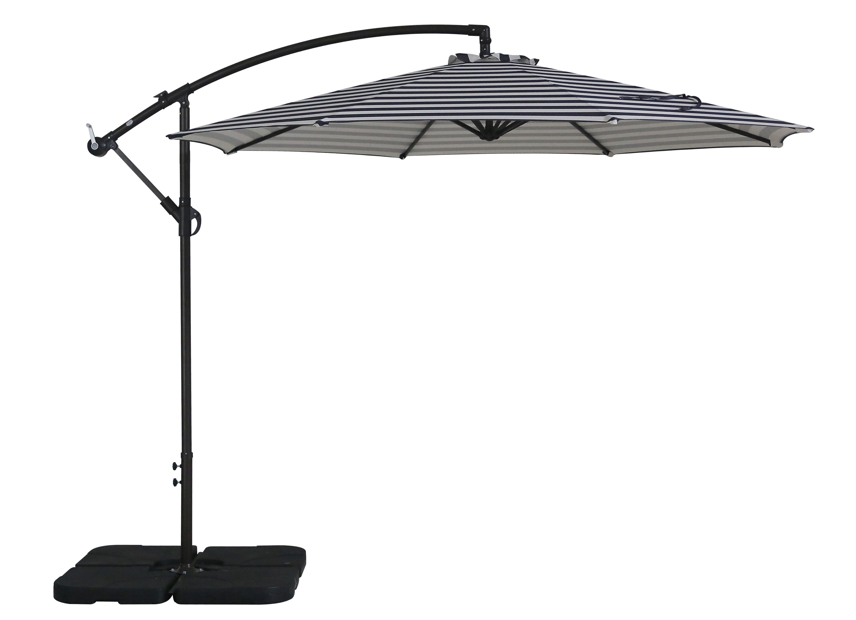 10 ft Gray and White Striped Cantilever Patio Umbrella with Base Weights