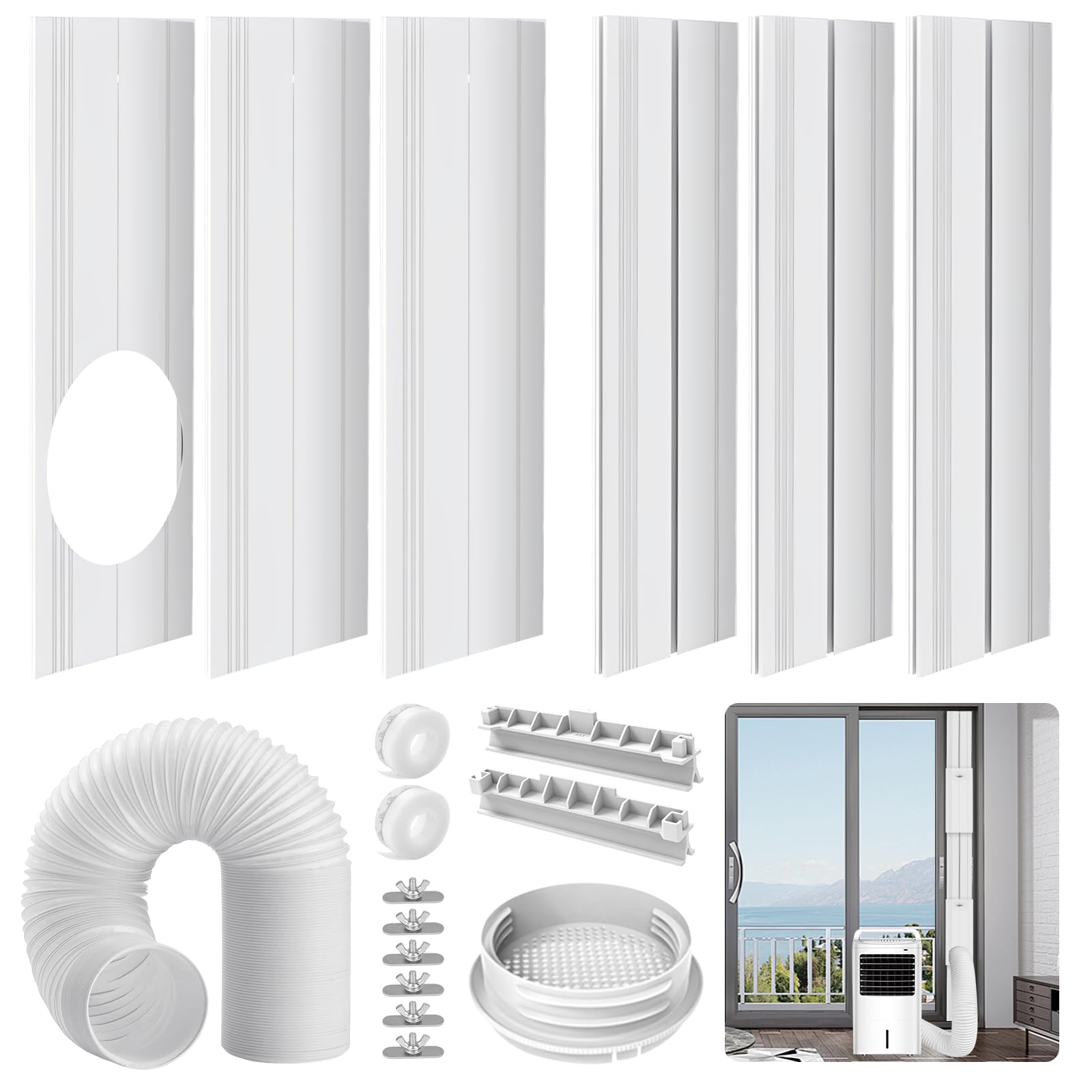 JVFCXXV  Portable Air Conditioner Sliding Door Vent Kit Adjustable Length up to Ninety Inches Universal Balcony Seal Plate Set for Five Point One
