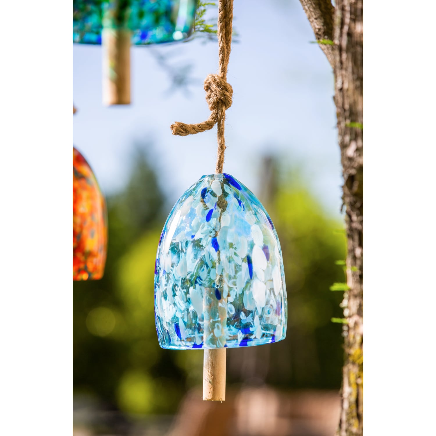 Light Blue Speckled Art Glass Bell Wind Chime