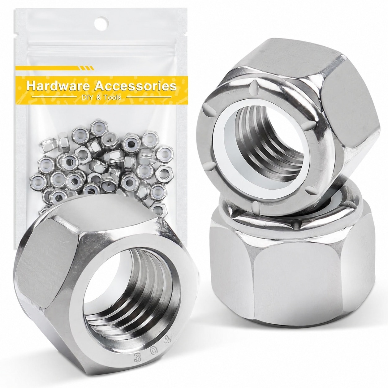 Phyfalip 100-Pack #10-24 Nylon Insert Hex Lock Nuts A2 304 Stainless ...