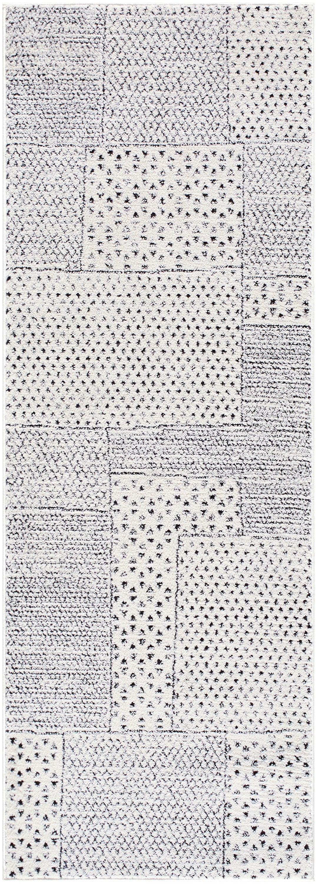 Ivory and Black Geometric Polyester Runner Rug