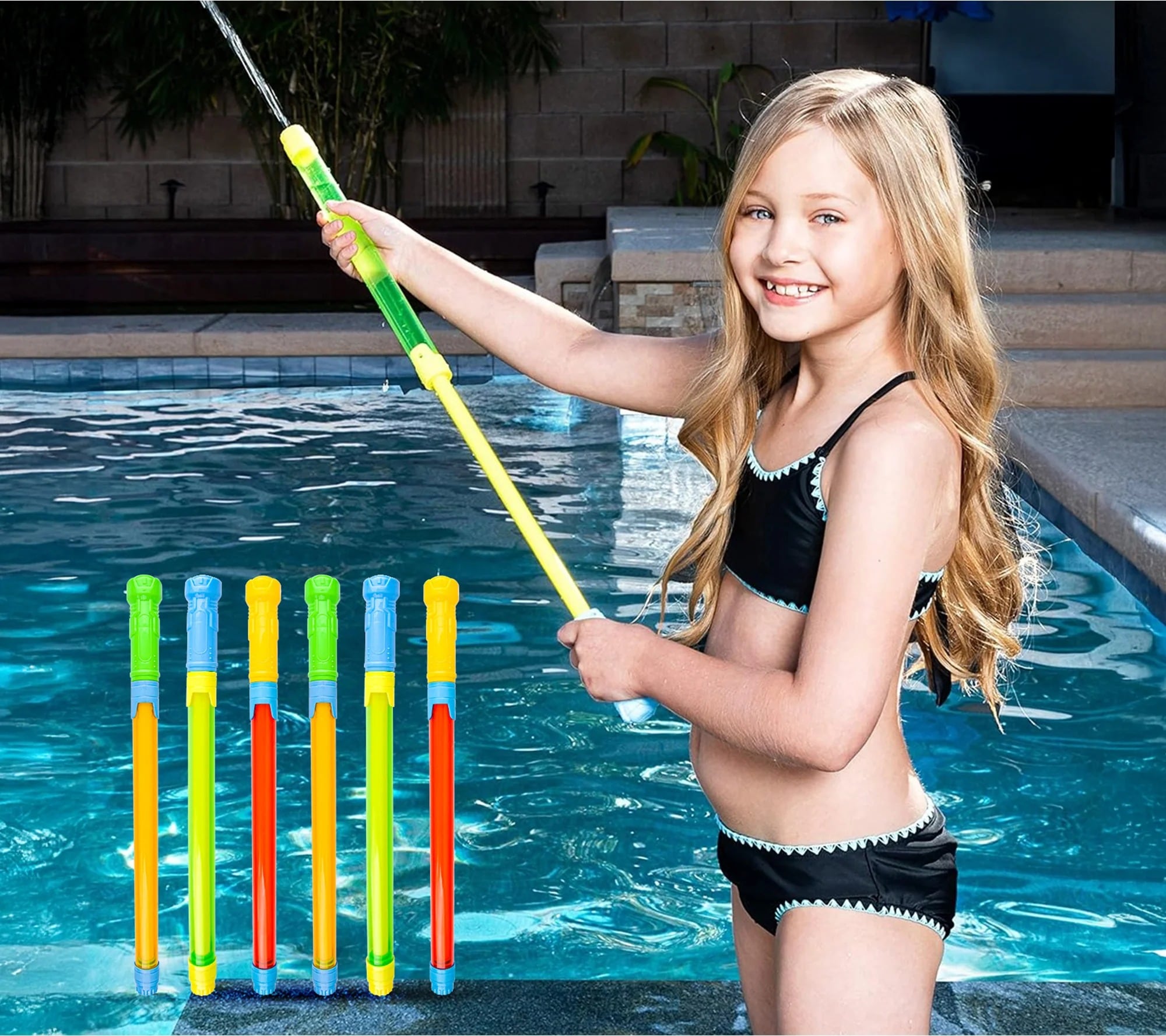 Joyfy 10178 6 -Pack 6 Pack Super Water Soaker Blaster Squirt Guns 16.5'' Multicolor Swimming pool squirt toys