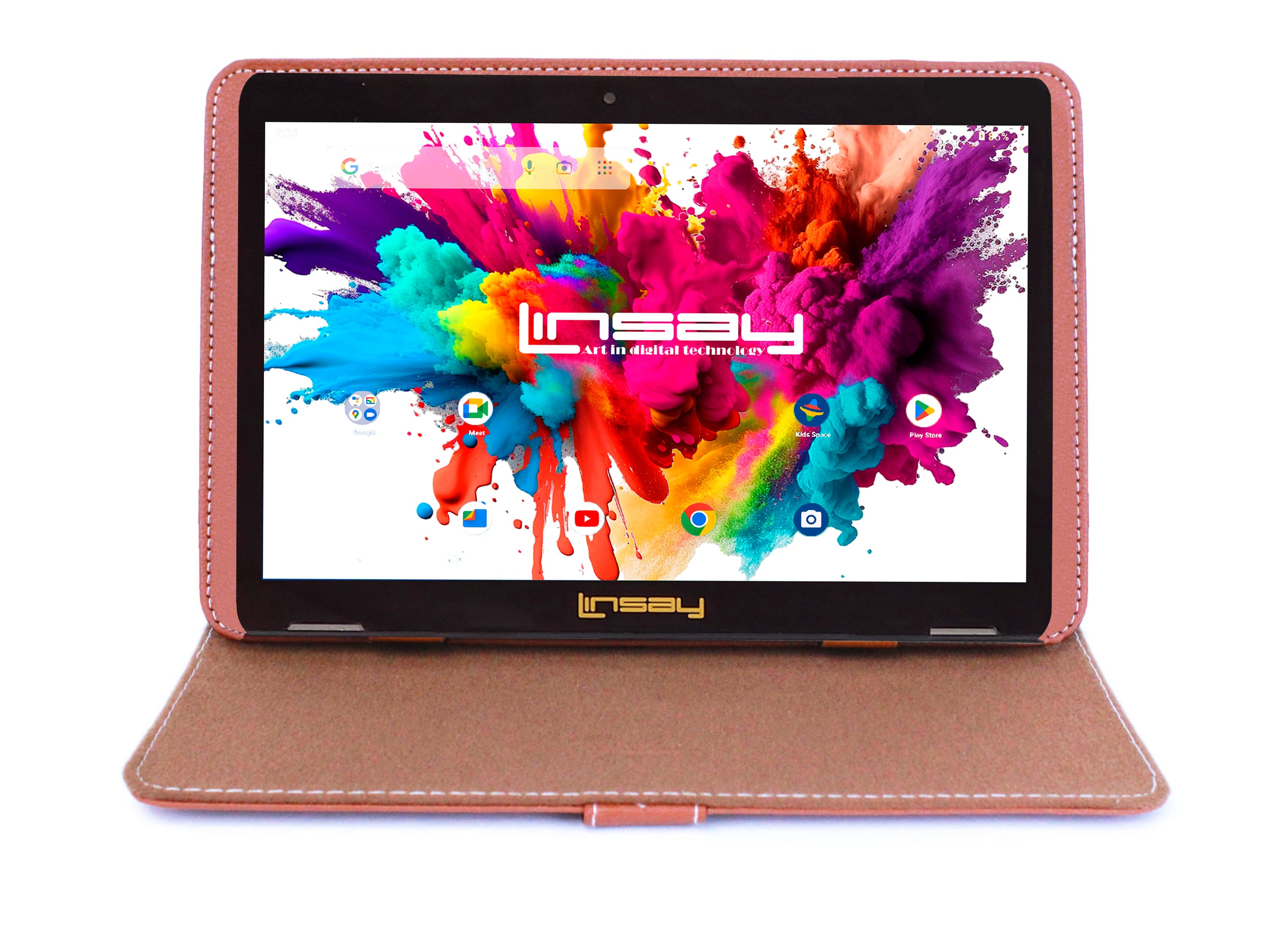 LINSAY F10XIPSBCLBROWN 10.1-in 128 Android 13 Bluetooth Wi-Fi Tablet with Case Included