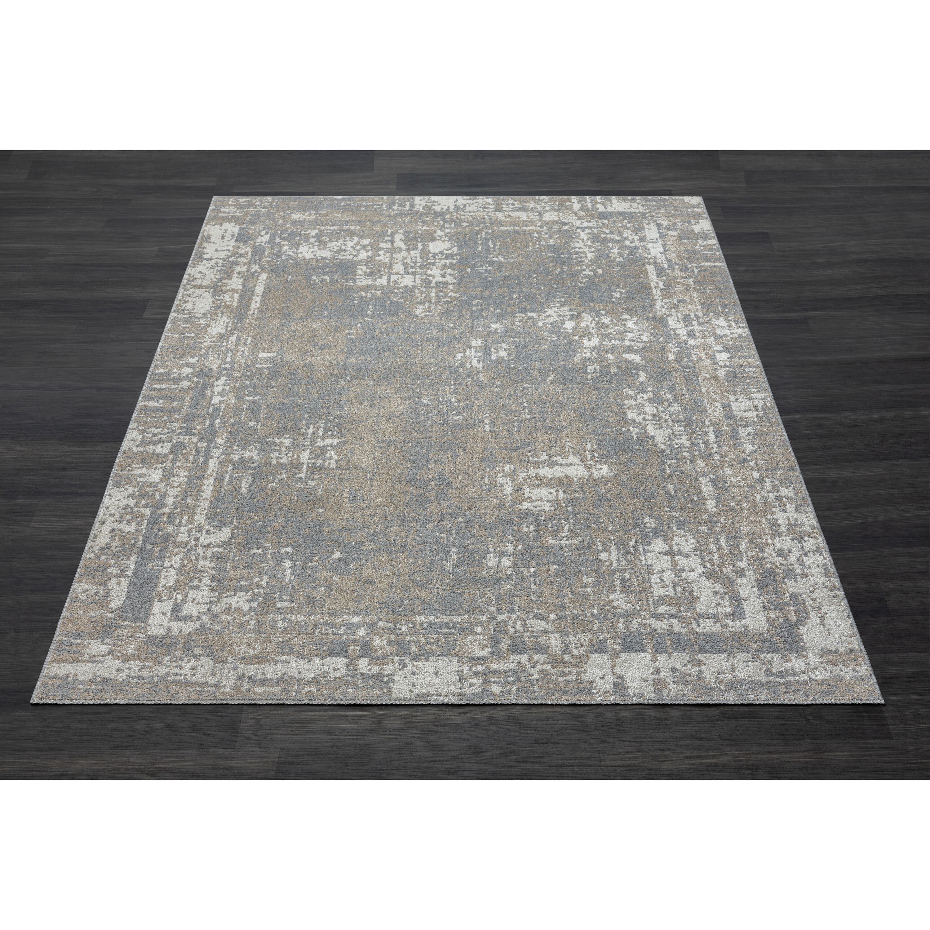 Lellani Gray Abstract Washable 5' x 7' Area Rug