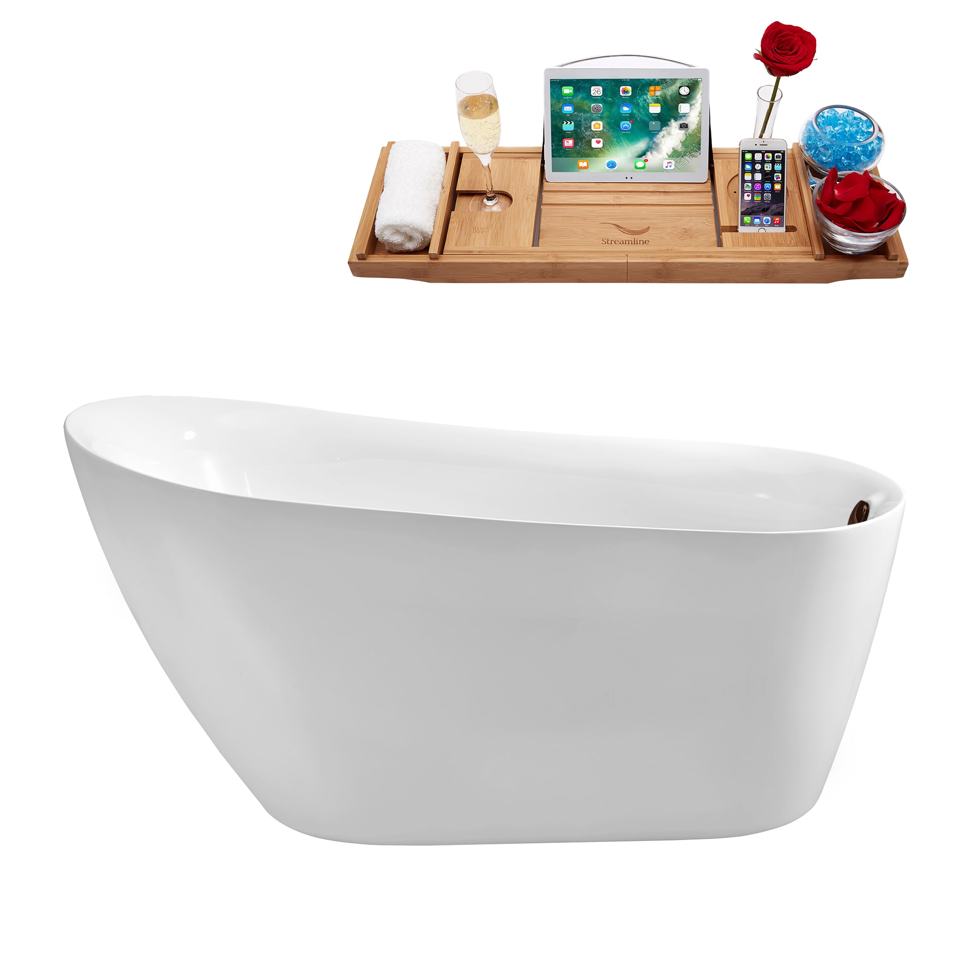 Streamline N280ORB 28.3-in x 59.1-in Glossy White Acrylic Oval Freestanding Soaking bathtub with Drain ( Reversible Drain )