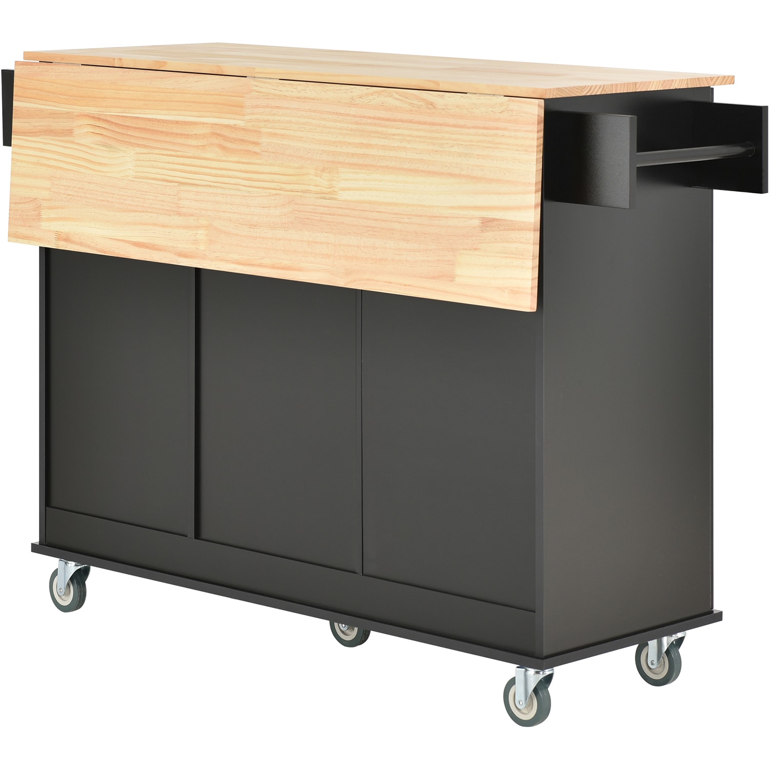 SINOFURN Black Mdf Base with Wood Top Kitchen Cart (29.5-in x 52.76-in ...