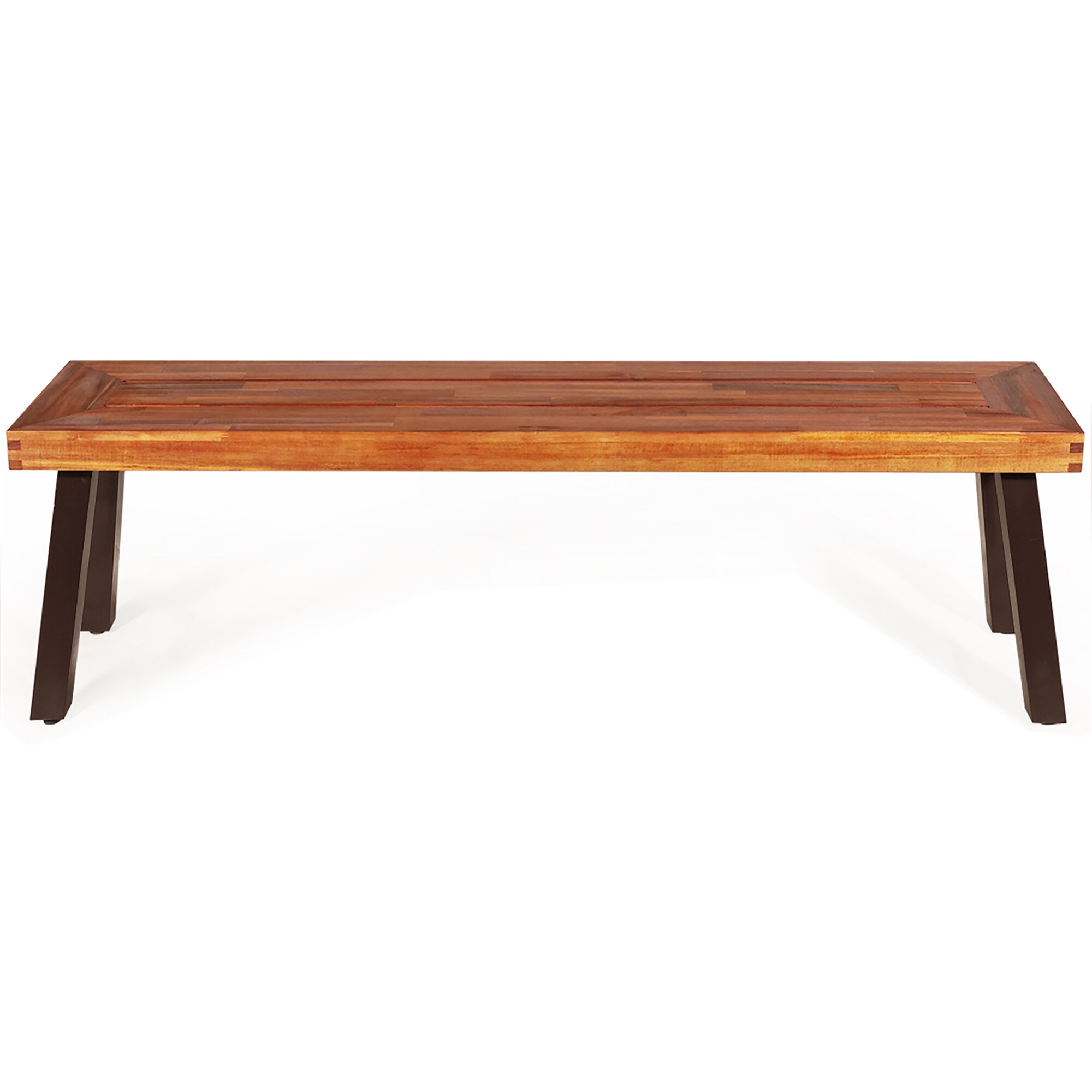 Rustic Acacia Wood and Black Steel 59" Outdoor Bench