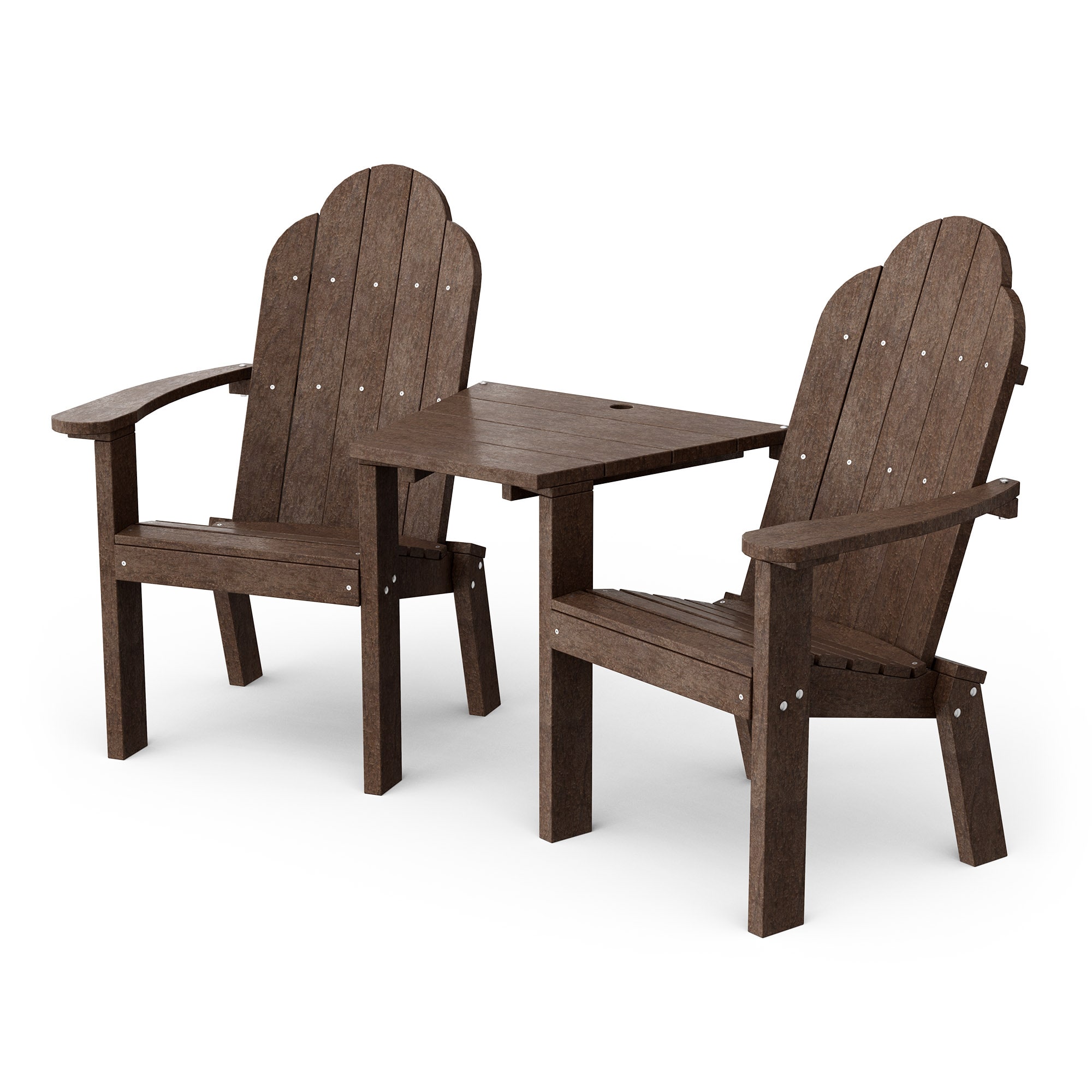 Wildridge LCC-229-TB Classic Tete-A-Tete Set of 2 Tudor Brown HDPE Frame Stationary Adirondack Chair with Slat Seat