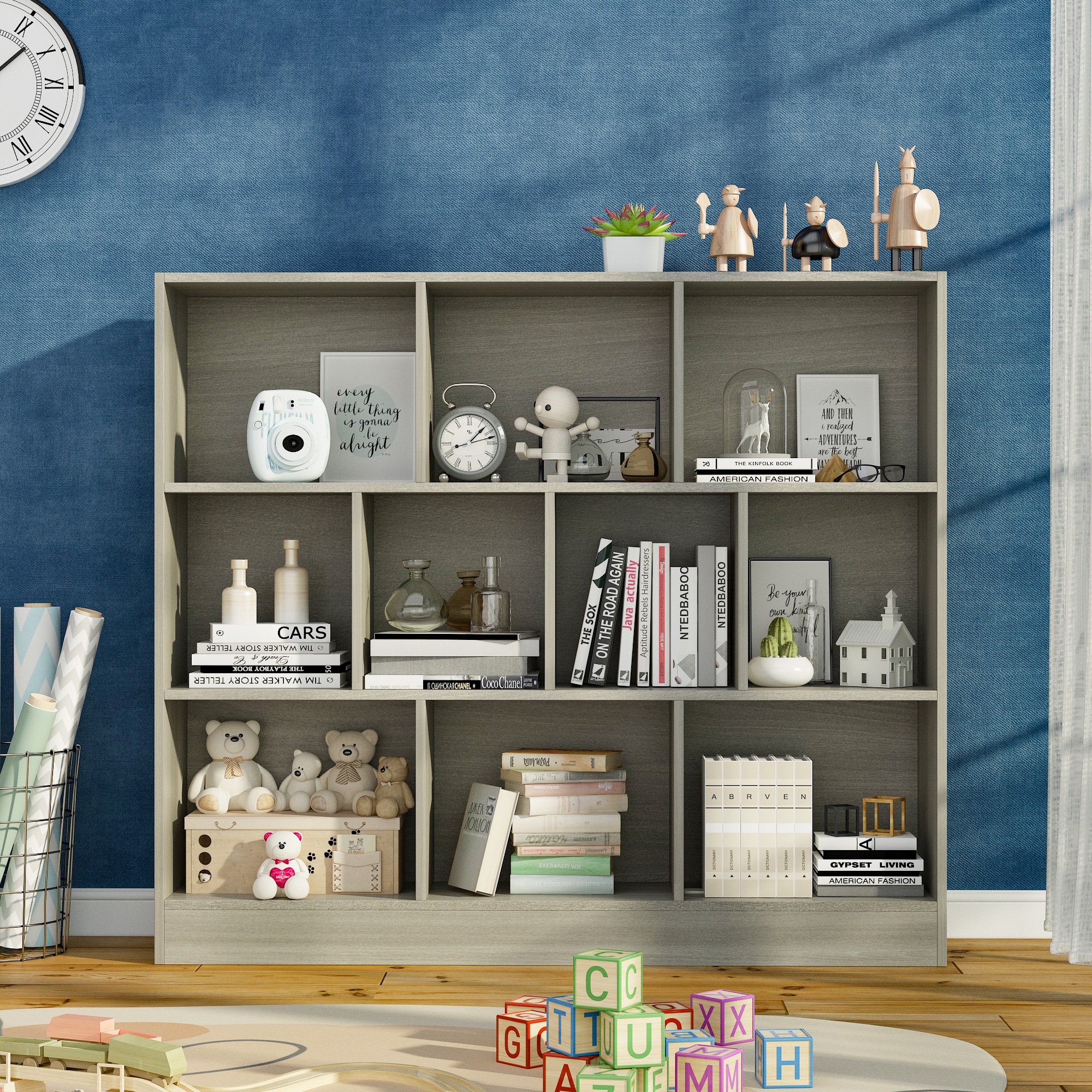 FUFU&GAGA KF210113-06 Gray MDF 3 -Shelf Bookcase ( 47.2-in W x 40.9-in H x 9.4-in D ) Finished