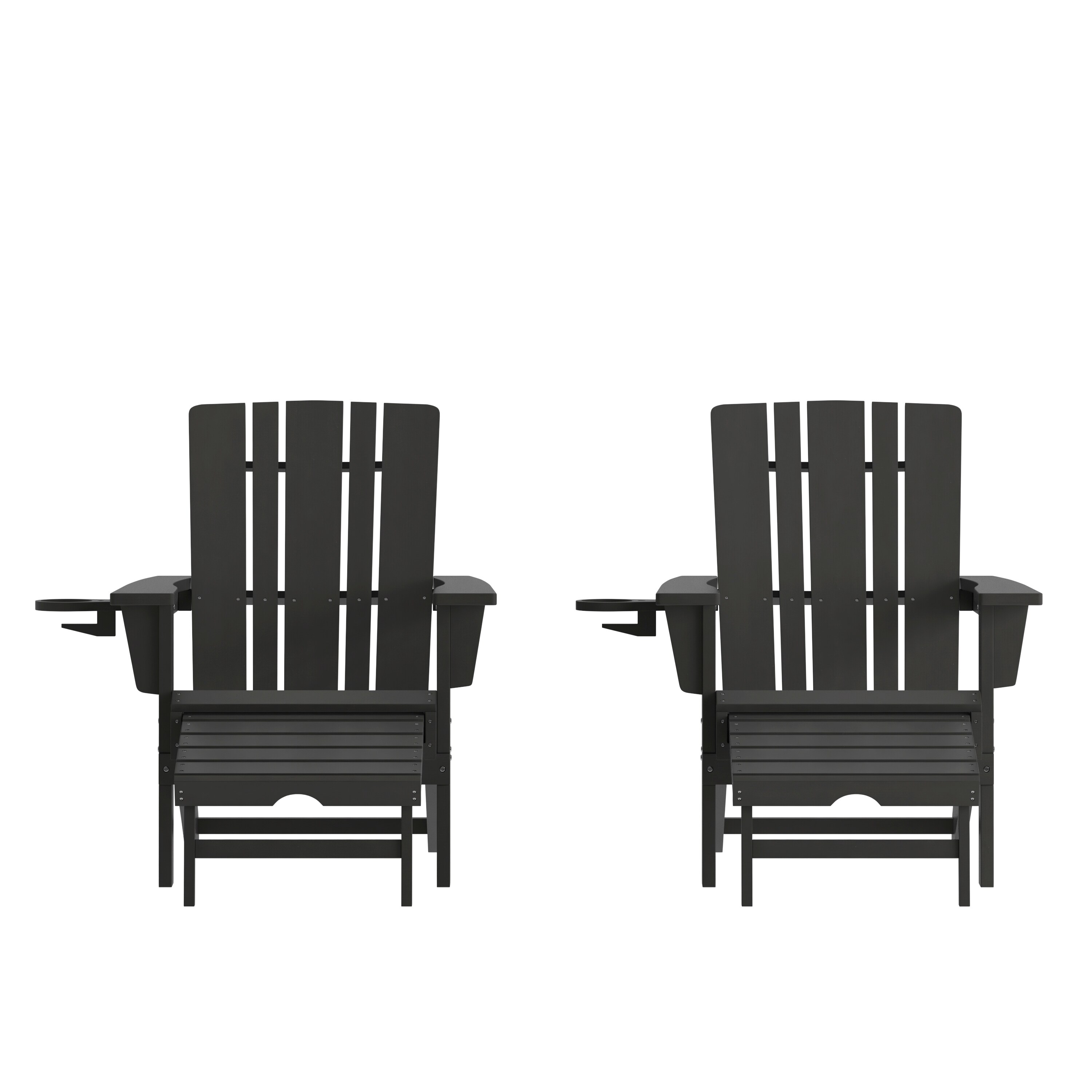Flash Furniture 196861019128 Halifax Set of 2 Black Plastic Frame Stationary Adirondack Chair with Slat Seat