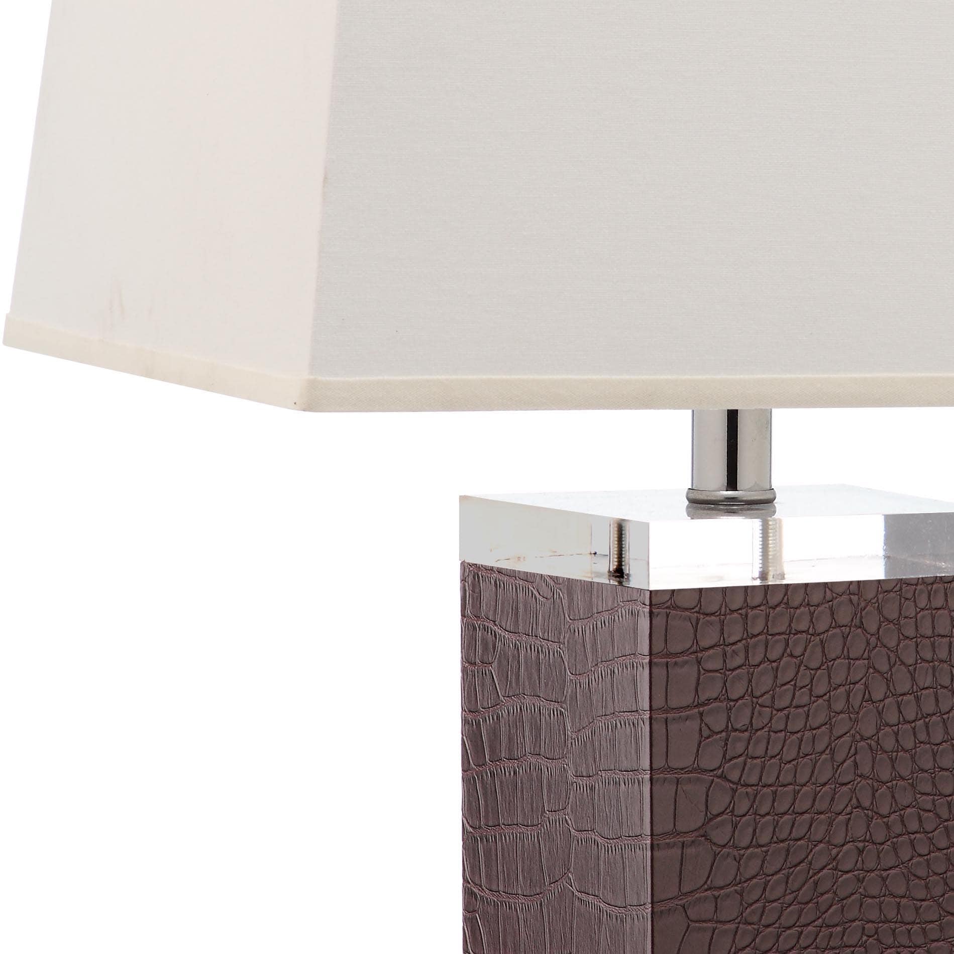 Deco 27 Inch Brown Faux Crocodile Leather Table Lamp Set