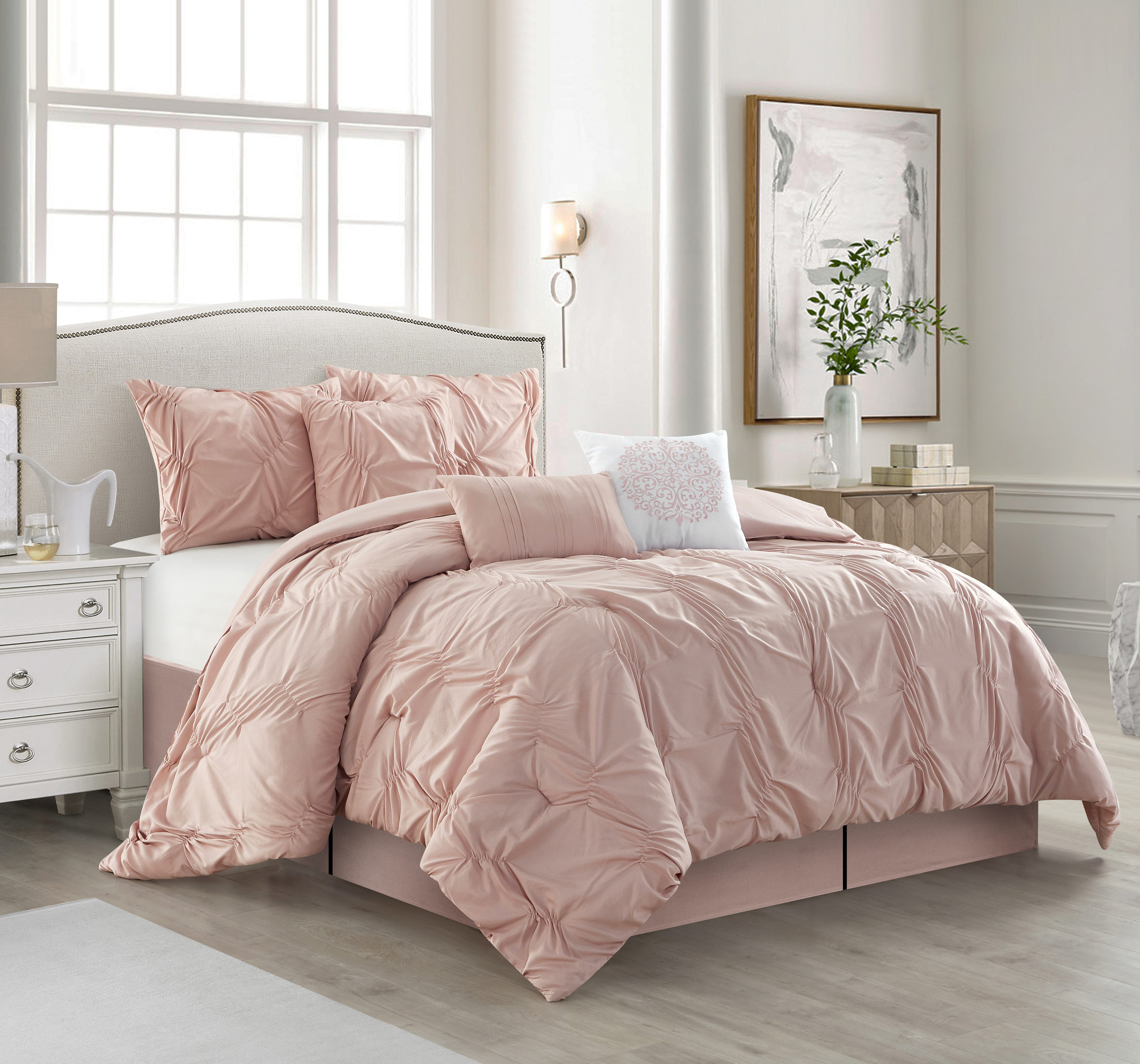 Nanshing 7-Piece Blush Queen Comforter Set in the Bedding Sets ...