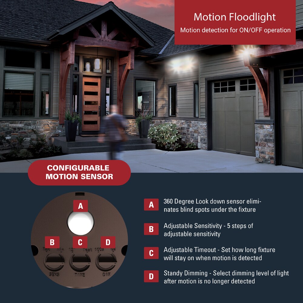 HALO TGS Floodlight 2000 Lumen 20 Watt Bronze Line Voltage Bright White Hardwired LED Flood Light Motion Sensor TGS2S402MRRB at Lowes