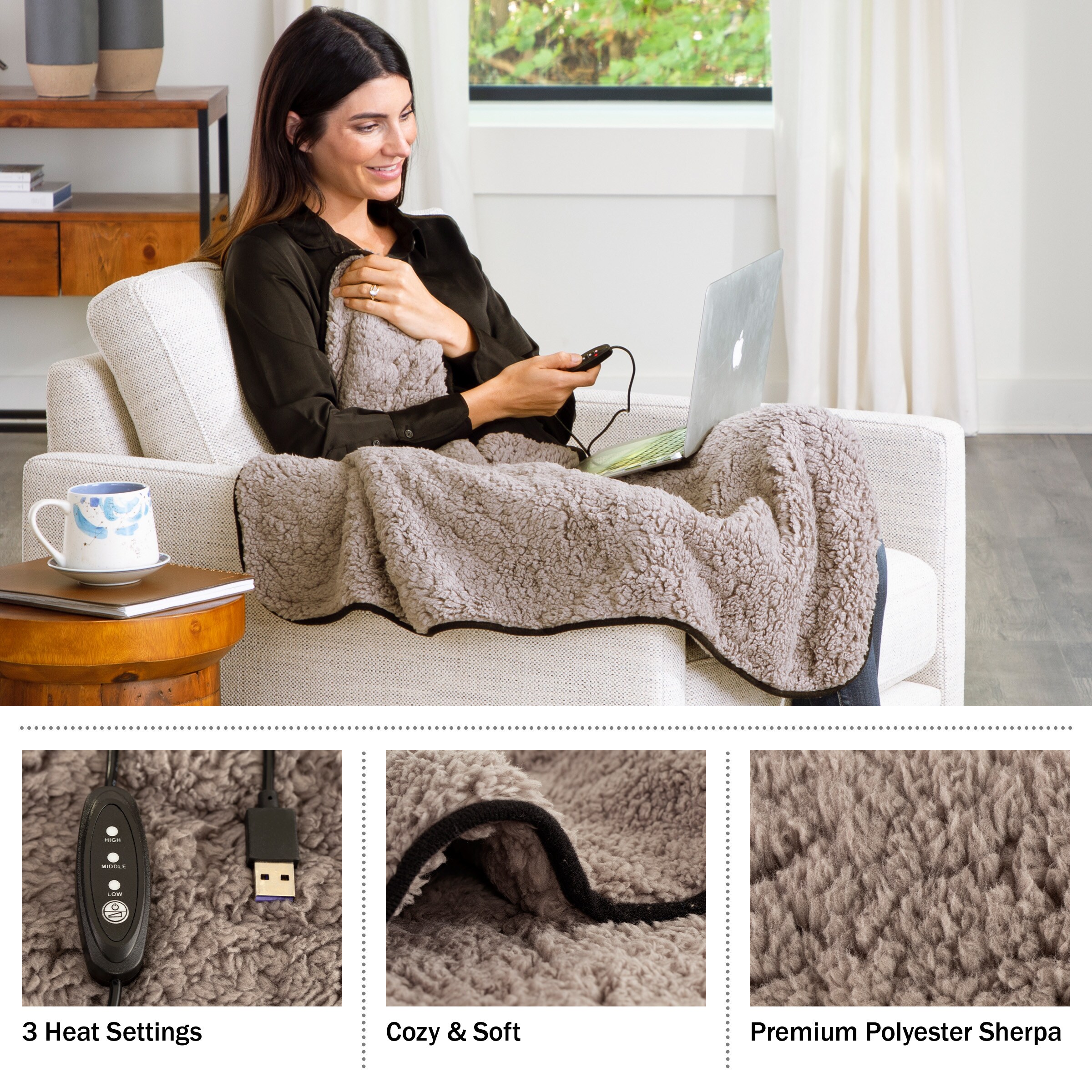 Stalwart Gray 30-in x 35-in Fleece/Peva Heated Blanket Polyester | 75-BPSH-2009