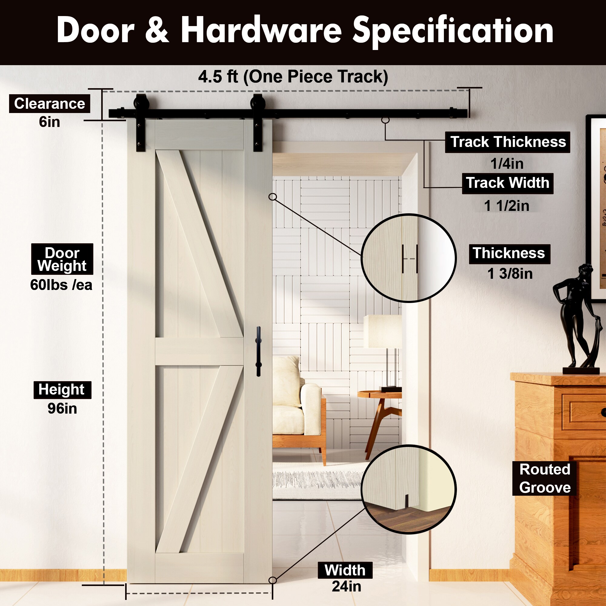 HOMACER YT1TGH054C-2496-K-TG Barn-Doors - View #7