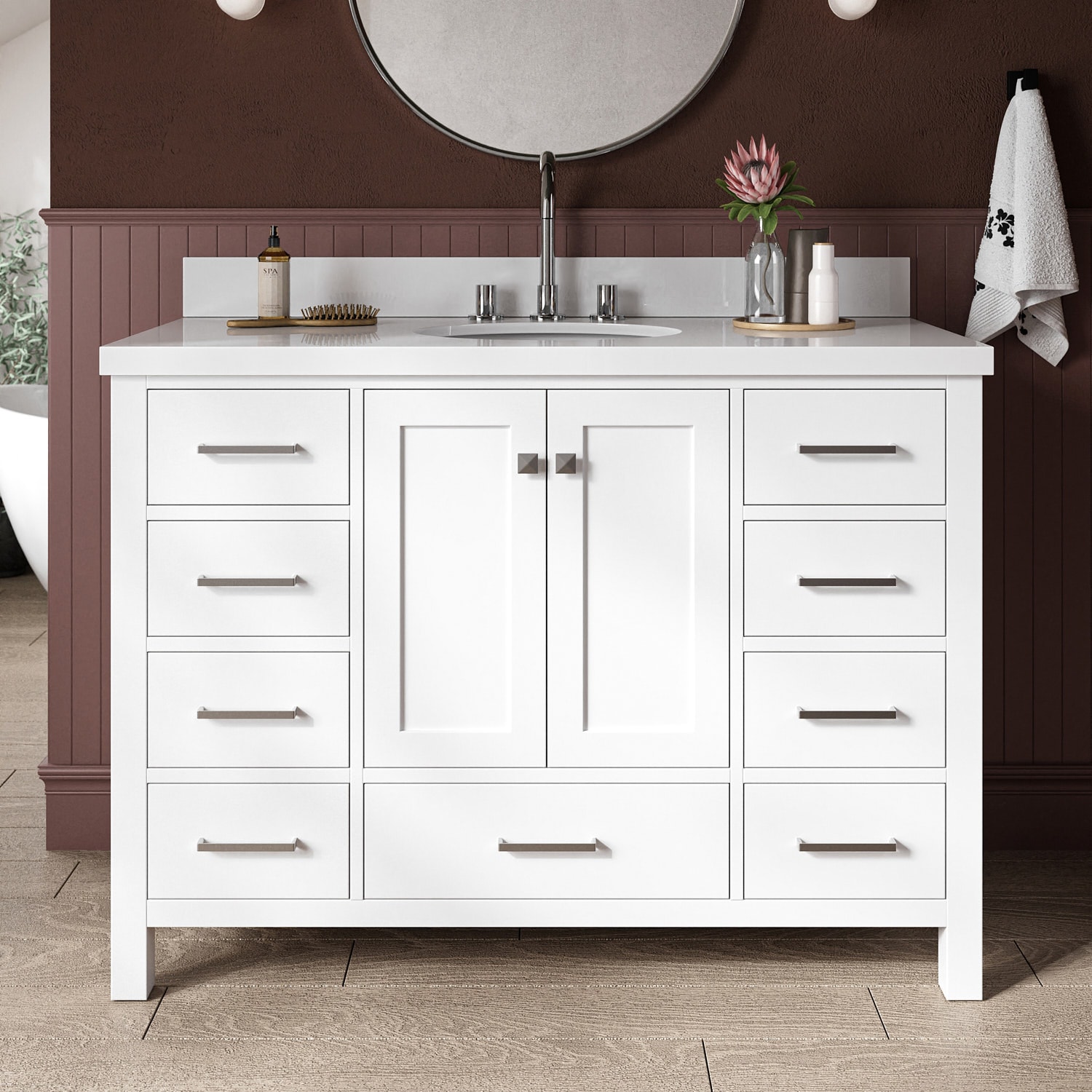 ARIEL A049SWQOVOWHT Cambridge 49-in White Undermount Single sink Bathroom Vanity with Pure White Quartz Quartz Top