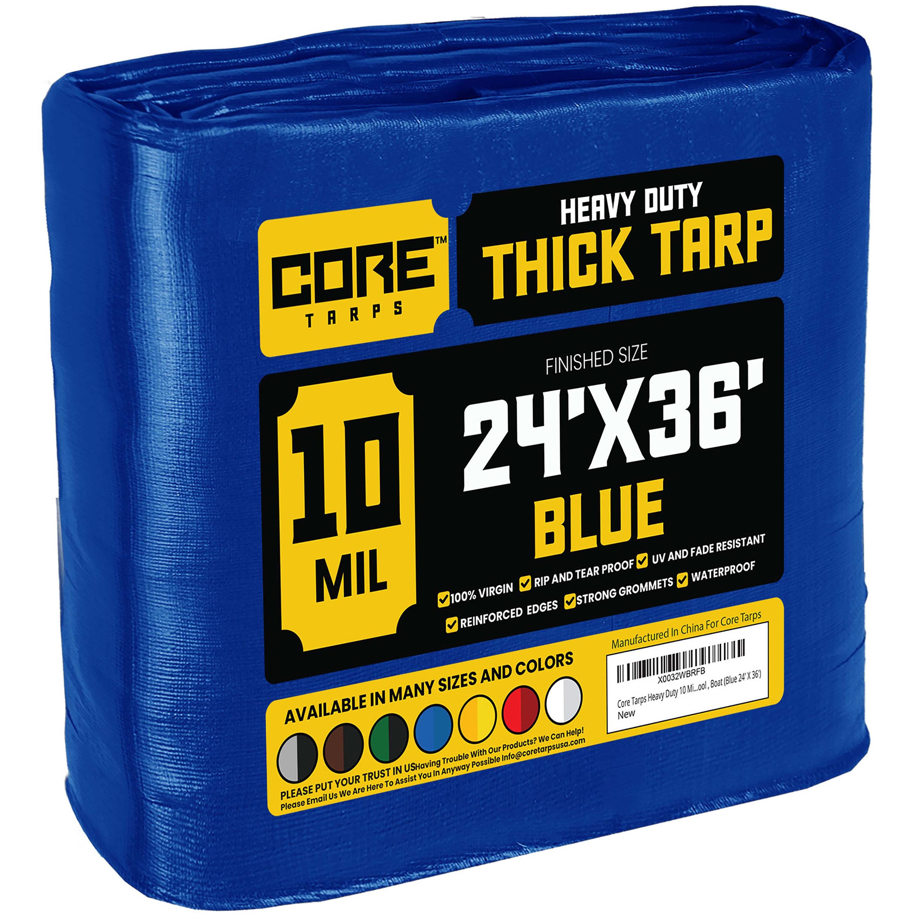 Core Tarps CT-605-24X36 24-ft x 35-ft Blue Waterproof Commercial Polyethylene 10-Mils Tarp