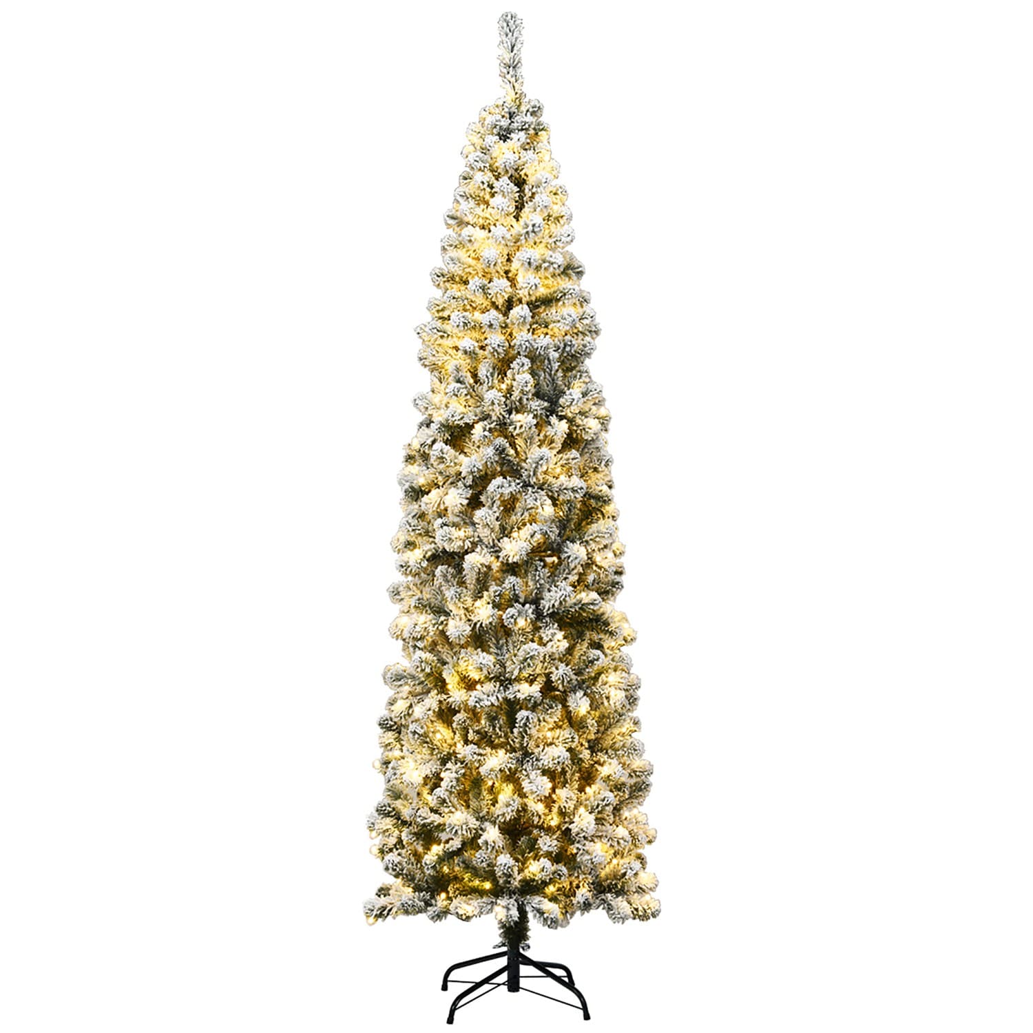 Goplus  7.5Ft Pre-lit Snow Flocked Artificial Pencil Christmas Tree with 350 LED Lights