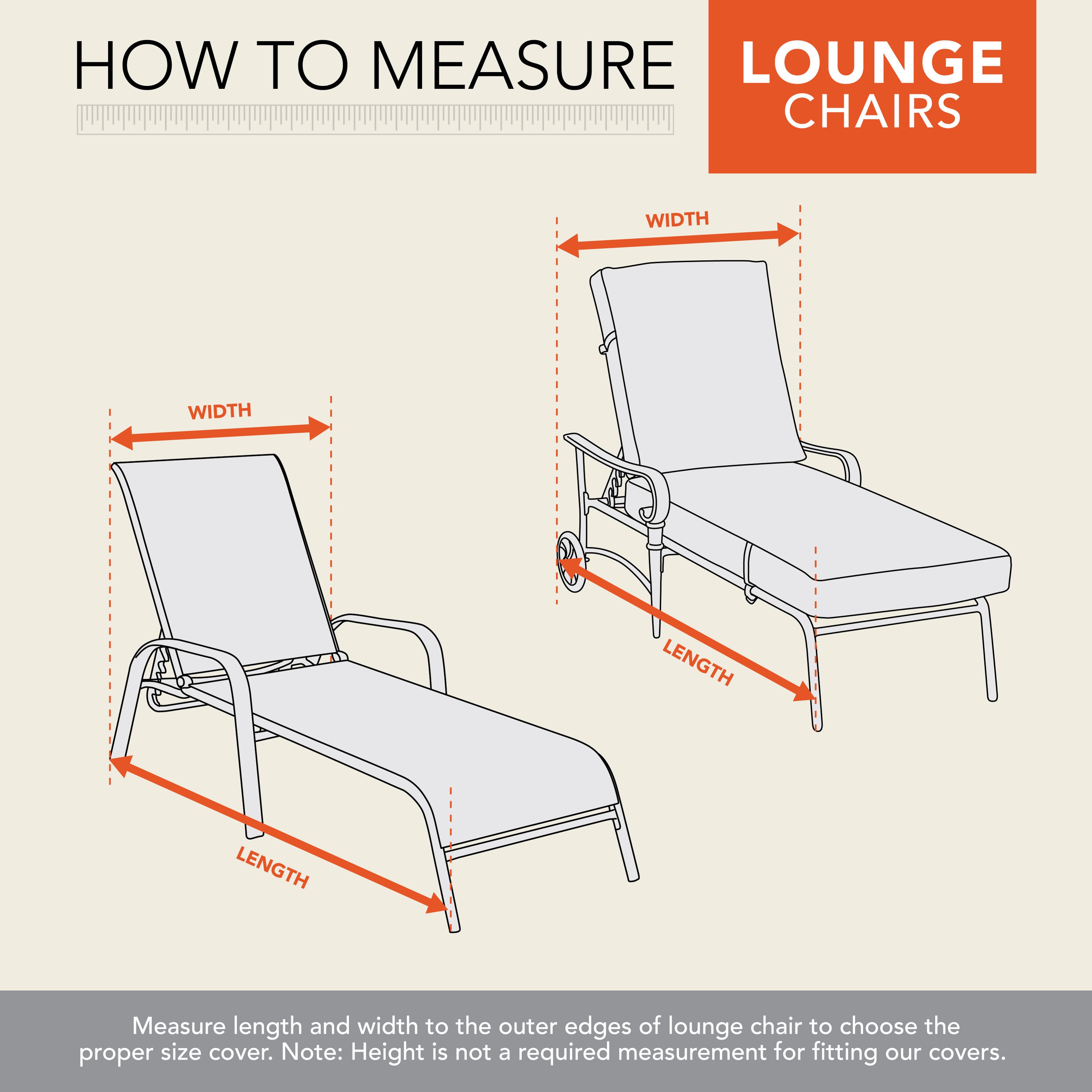 Gray Waterproof Patio Chaise Lounge Cover with Taped Seams