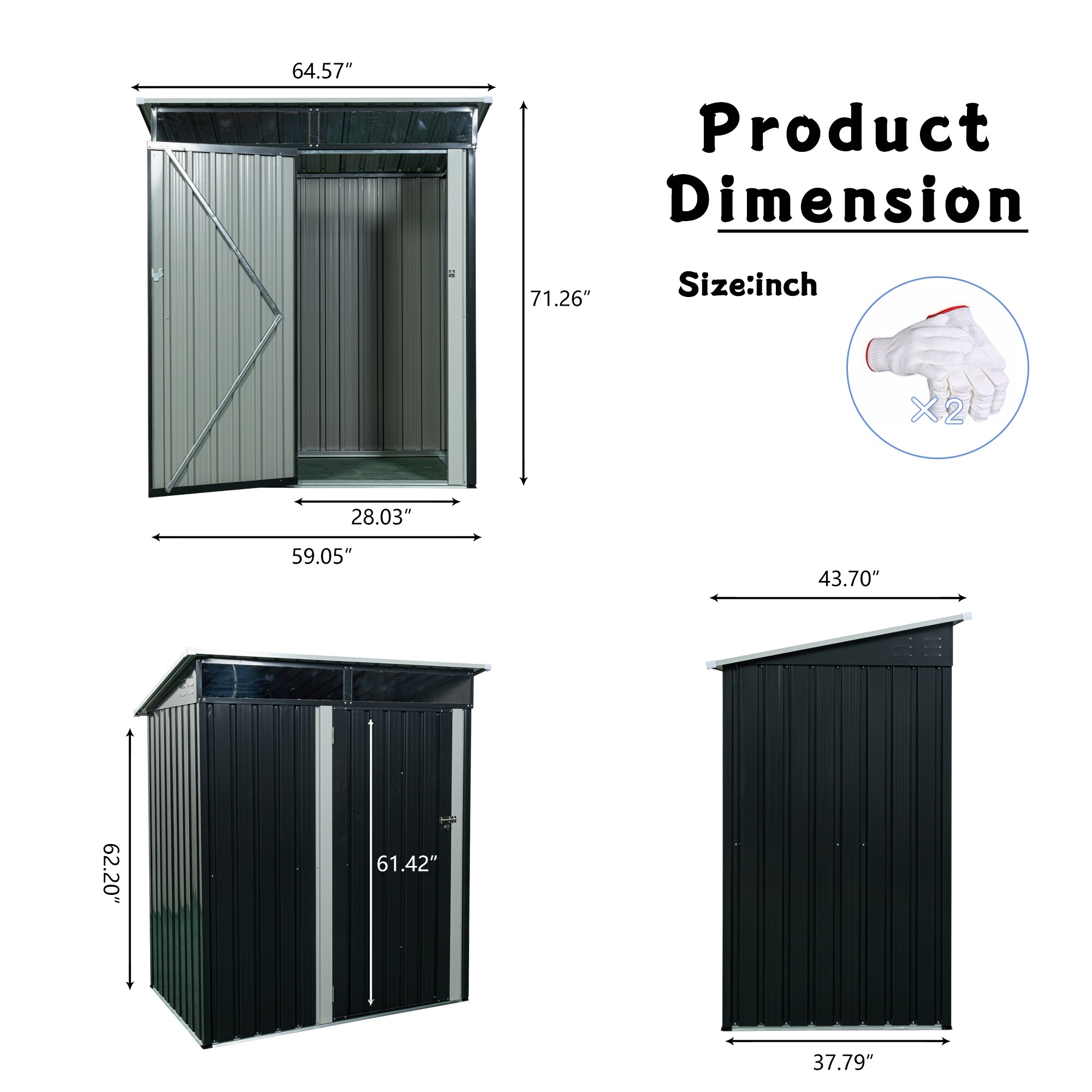 Clihome CL-WC5469GY Metal-Storage-Buildings-Sheds - View #4