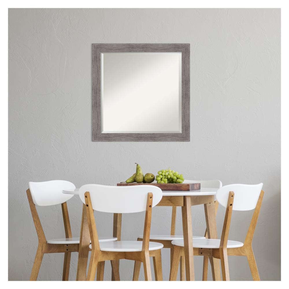 Gray Pinstripe Framed Rectangular Bathroom Vanity Mirror