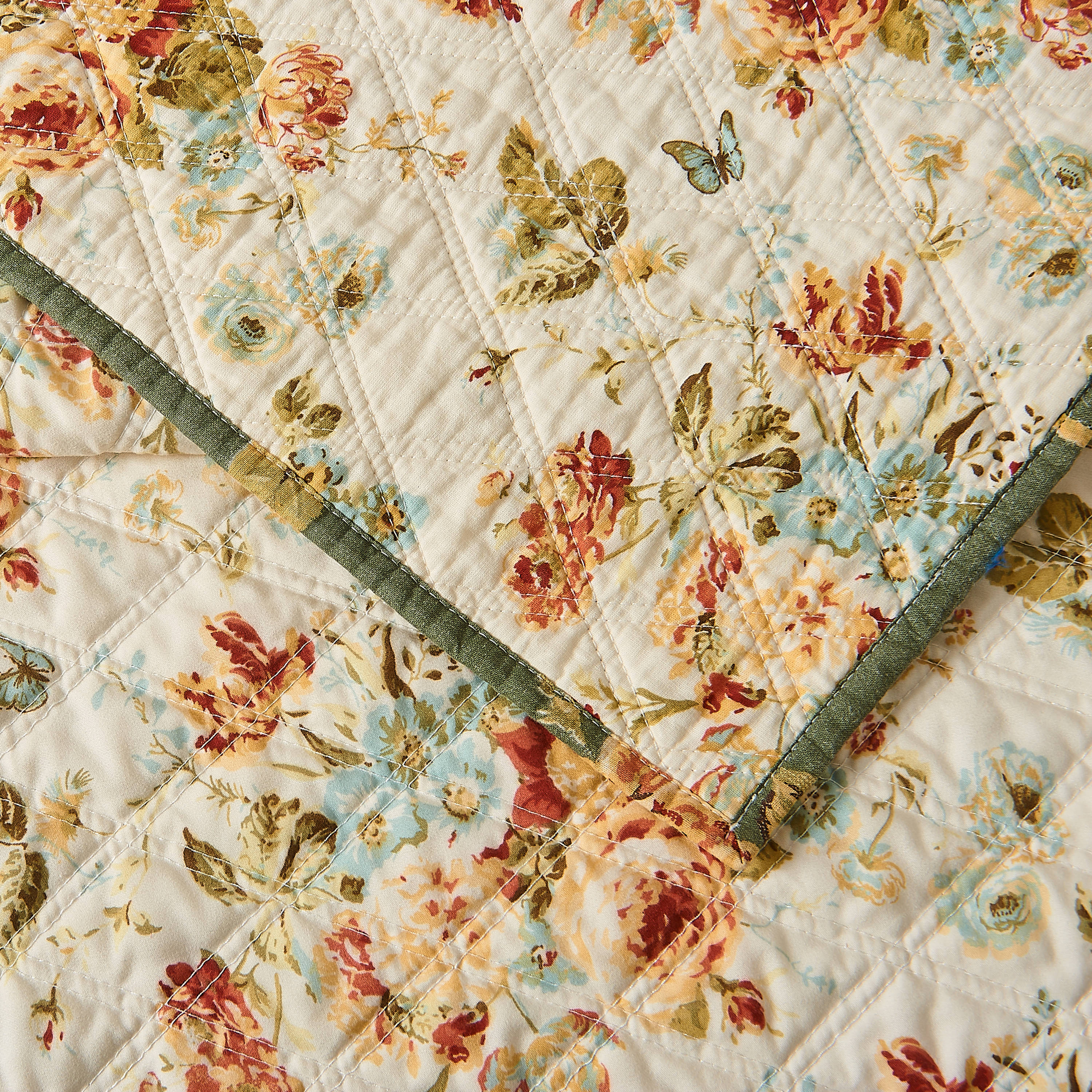 Full Blue Cotton Reversible Quilt Set with Shams