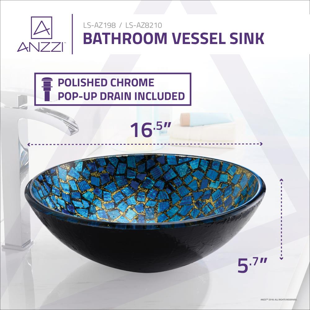 ANZZI Chipasi Tempered glass Vessel Round Modern Blue/Gold