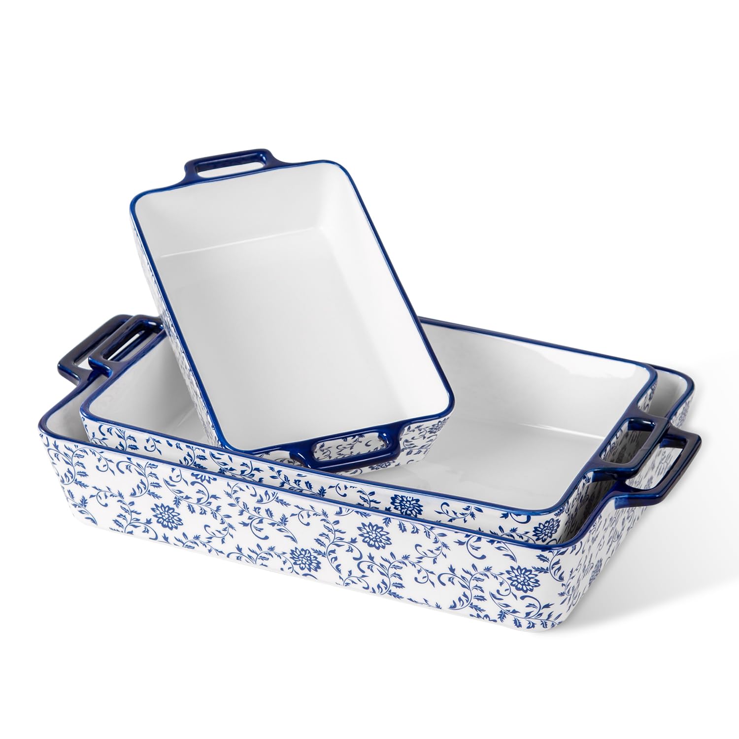 CHEFMADE Ceramic Bakeware Set of 3 Rectangular Casserole Dishes with Handles - 15.1in 13.6in and 9.9in Lasagna Pans - Oven Microwave and Dishwasher Safe - Lead-Free Non-Toxic
