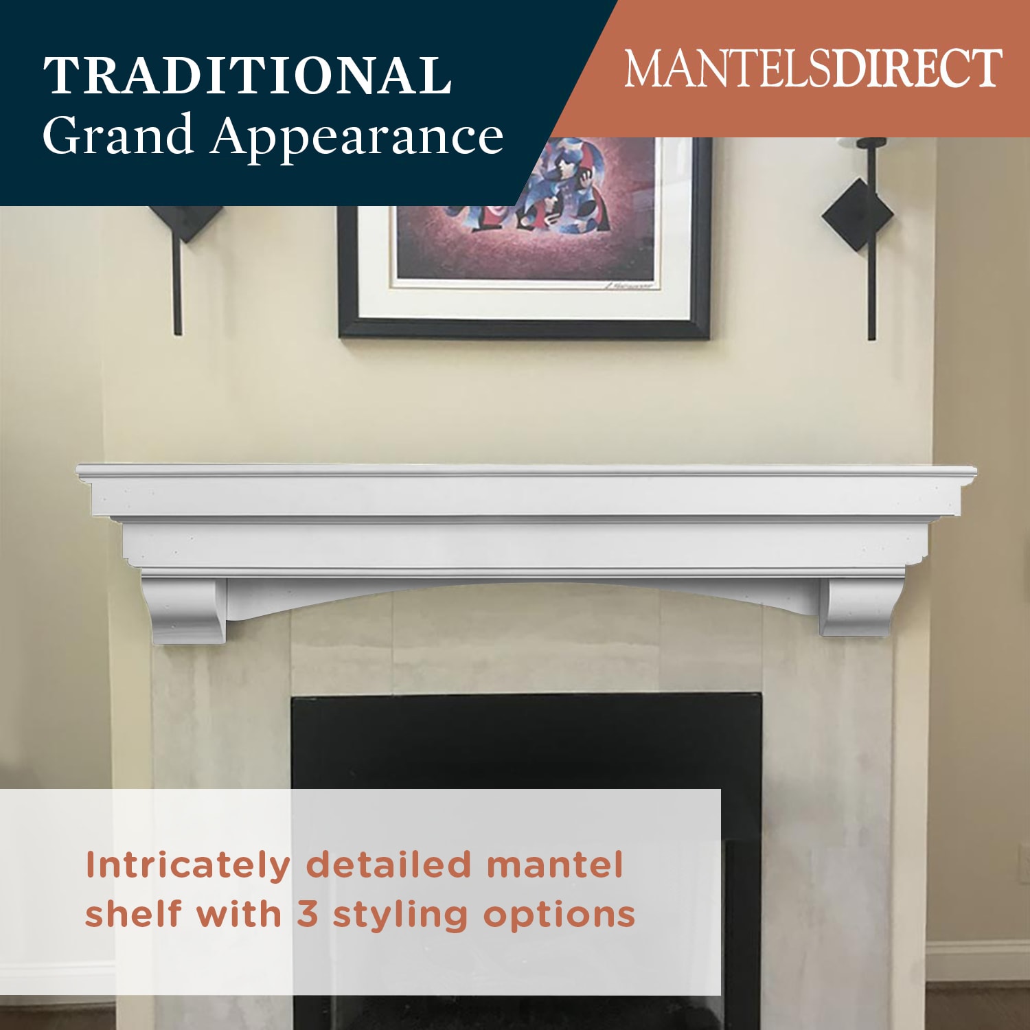 Mantels Direct SALEM-48-WHT Mantel-Shelves - View #4