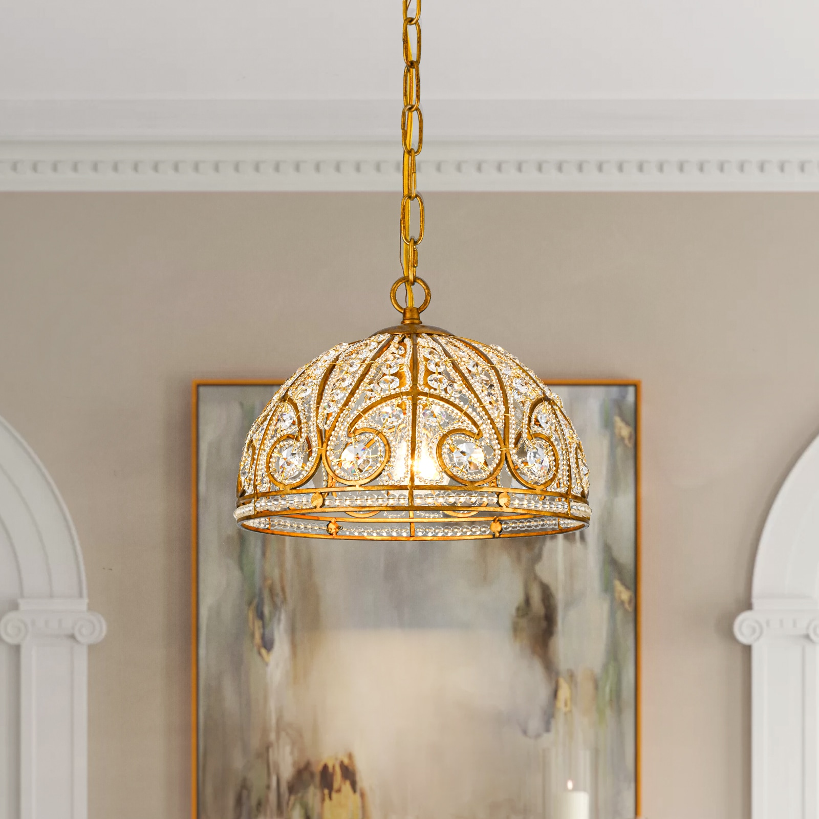 EDISLIVE Y81010000062788 Allenglade Antique gold foil French country/cottage Dome Small Hanging Pendant light